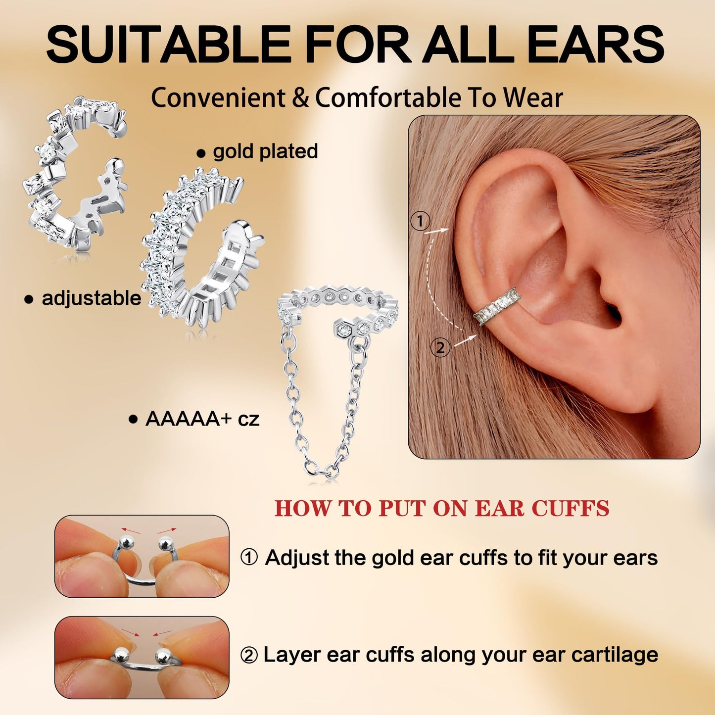 Dochais Ear Cuffs Non-Piercing Earrings for Women Cute Small Clip-On Cartilage Earring 14k Gold Plated Dainty Fake Piercings Earings Silver Style2