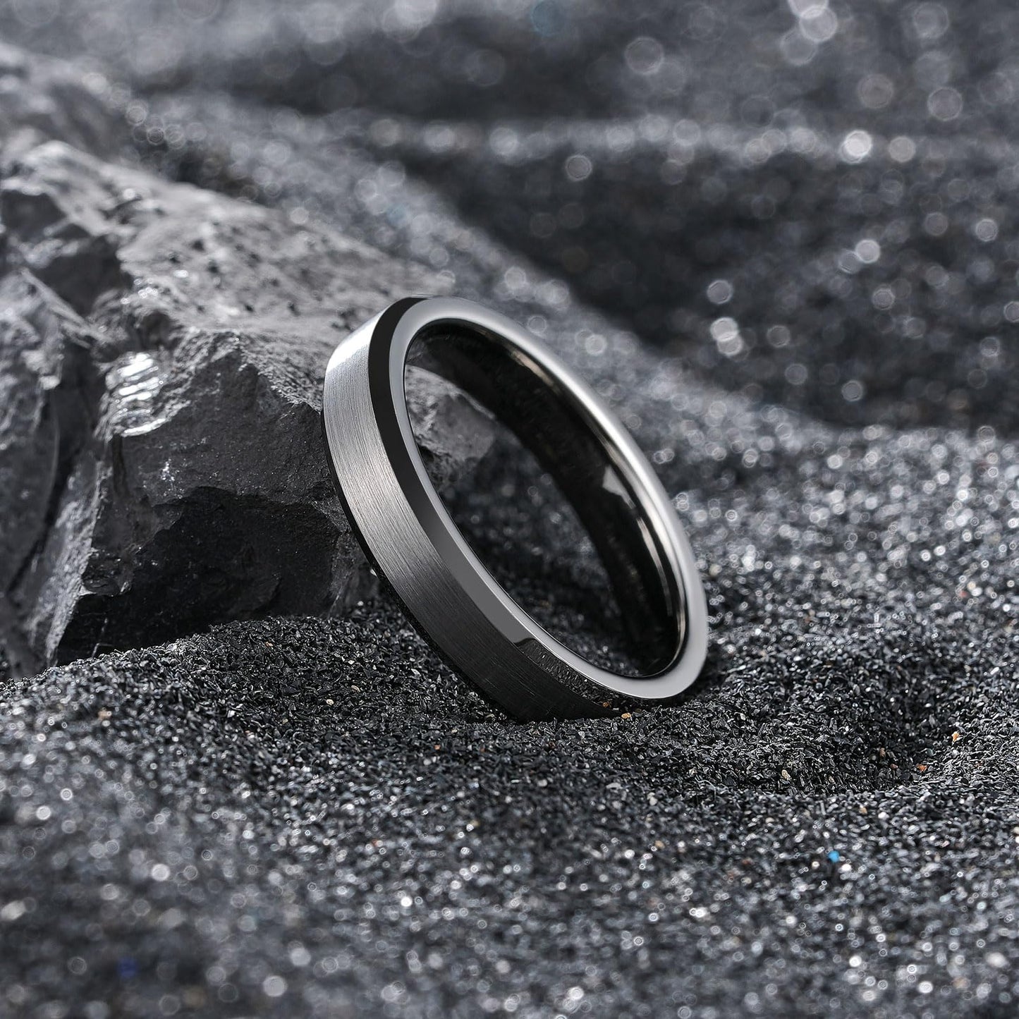 King Will Gunmetal Basic Tungsten Rings For Men 4mm Wedding Band Polished Edge Brushed Matte Promise Ring Comfort Fit, Size 12