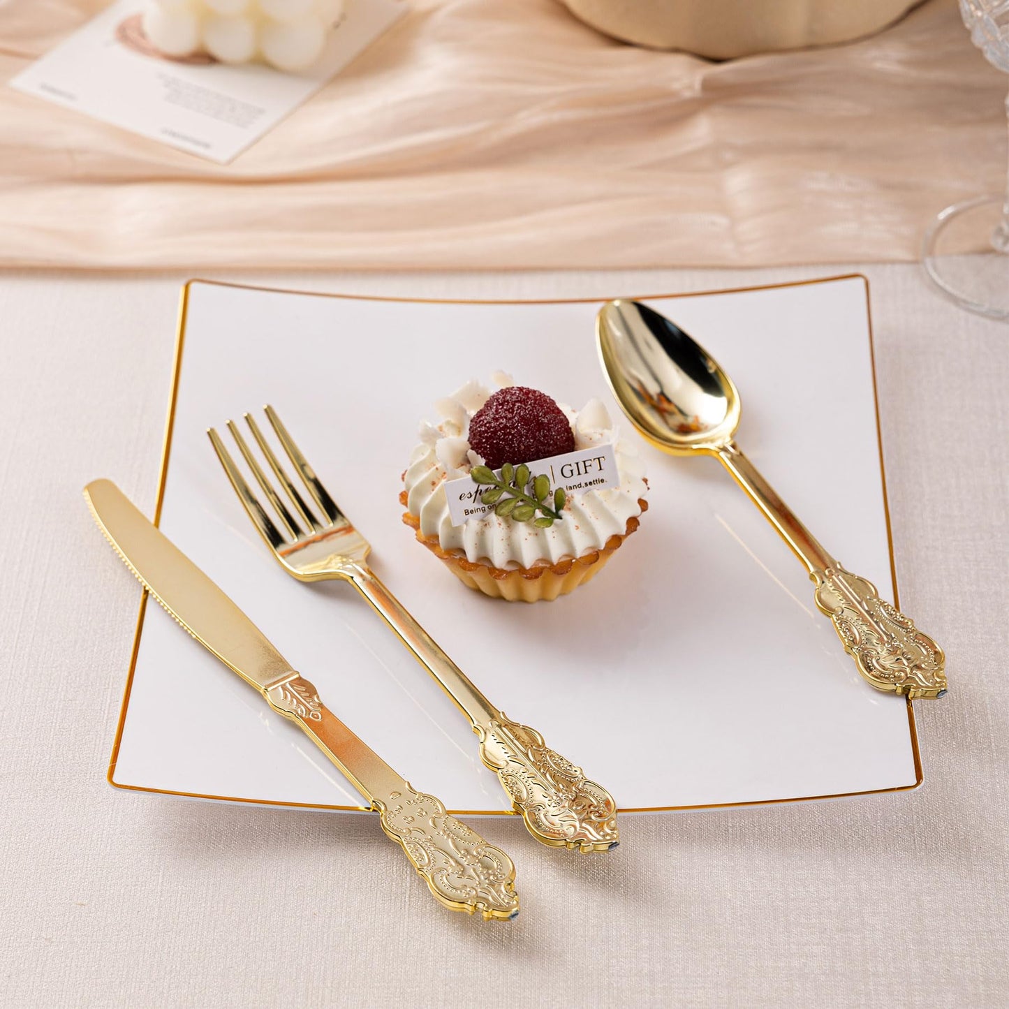 HOMIP 160PCS Gold Plastic Silverware Set Disposable Utensils -Include 80 Forks,40 Knives,40 Spoons -Heavyduty Cutlery Set for Vintage Wedding Party and Daily Use
