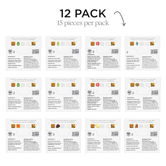 SIMPLY Gum Variety Pack (Assorted Flavors), Plastic-Free Natural Chewing Gum, 12 Pack (180 Pieces) | Vegan, Kosher, Non GMO, Aspartame Free and Sorbitol Free