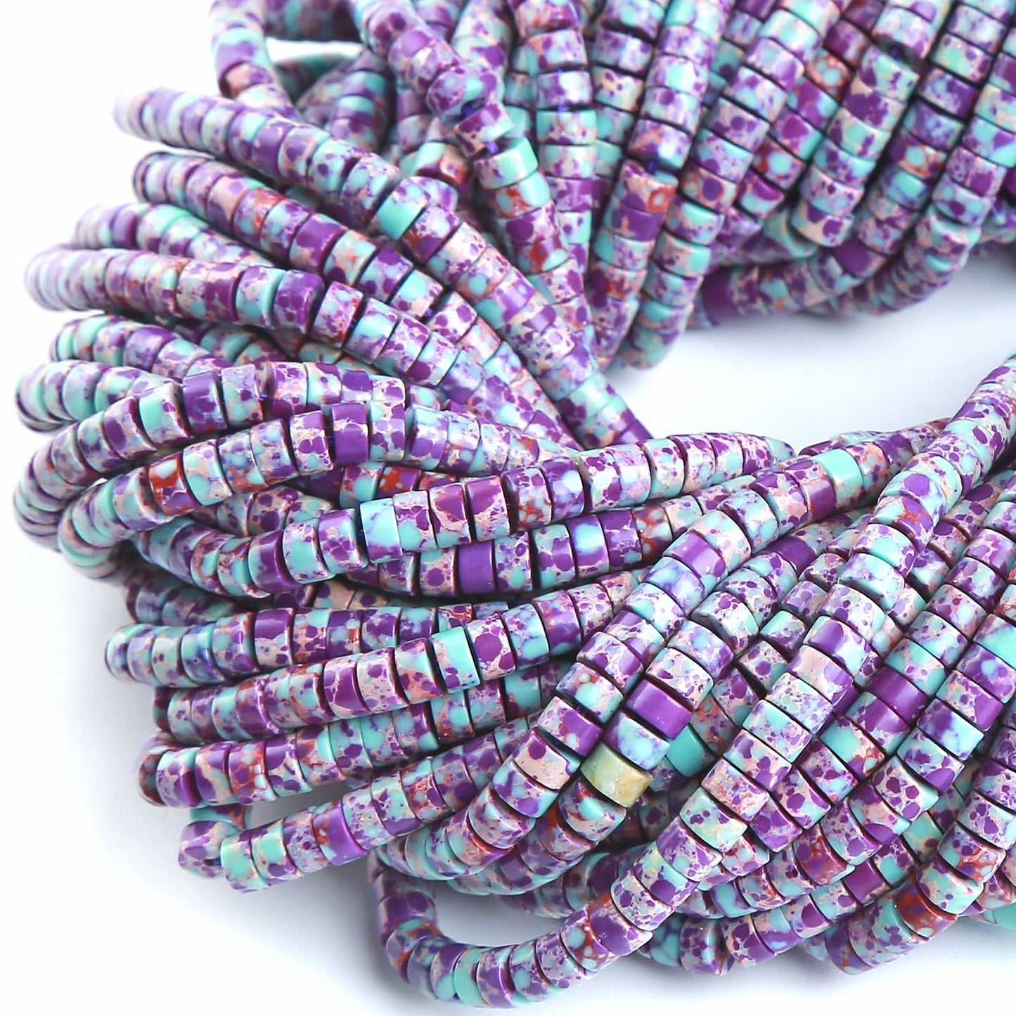 150pcs 2x4mm Natural Galaxy Sea Imperial Jaspers Stone Tube Shape Beads Loose Flat Round Cylinder Flat Spacer Stone Beads for Bracelet Earrings Jewelry Making