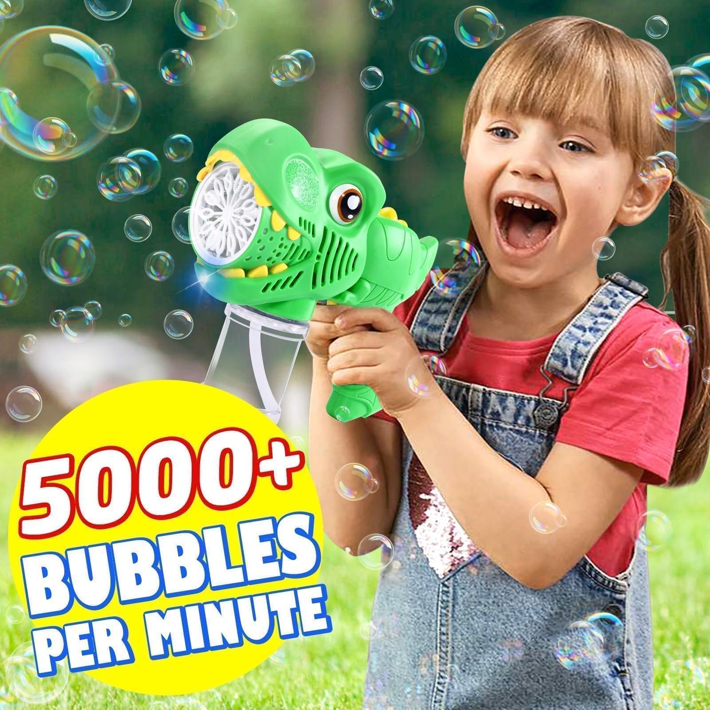 Kids Bubble Gun 2 Pack Dino Bubble Machine Gun for Toddlers with 4 Solutions Outdoor Toys Automatic 13-Hole Bubbles for Kids Blower Maker Easter Basket Stuffers Valentines Gift Party for Boys Girls