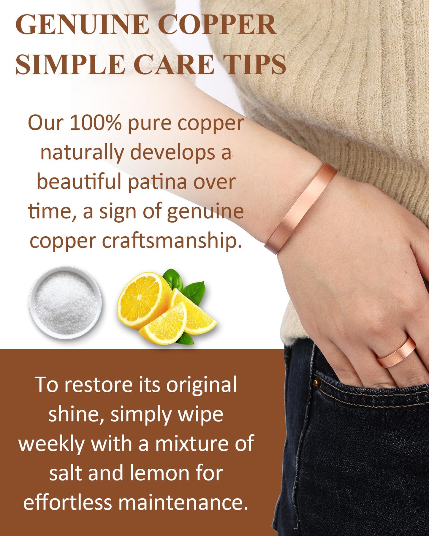 Fashtour Pure Copper Bracelet and Ring Set – Copper Bracelet for Men & Women – 100% Solid, Raw & Uncoated Handmade Hammered Tibetan Cuff Bangle (copper024)
