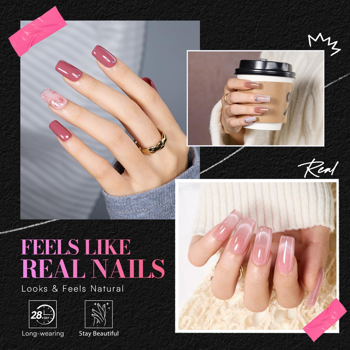 Makartt Short Square Nail Tips: 240PCS, 15 Sizes, Pre Shaped Clear Acrylic Fake Nails- Full Cover Half Matte Soft Press On Nail Extensions Long-lasting Supplies Salon and DIY at Home