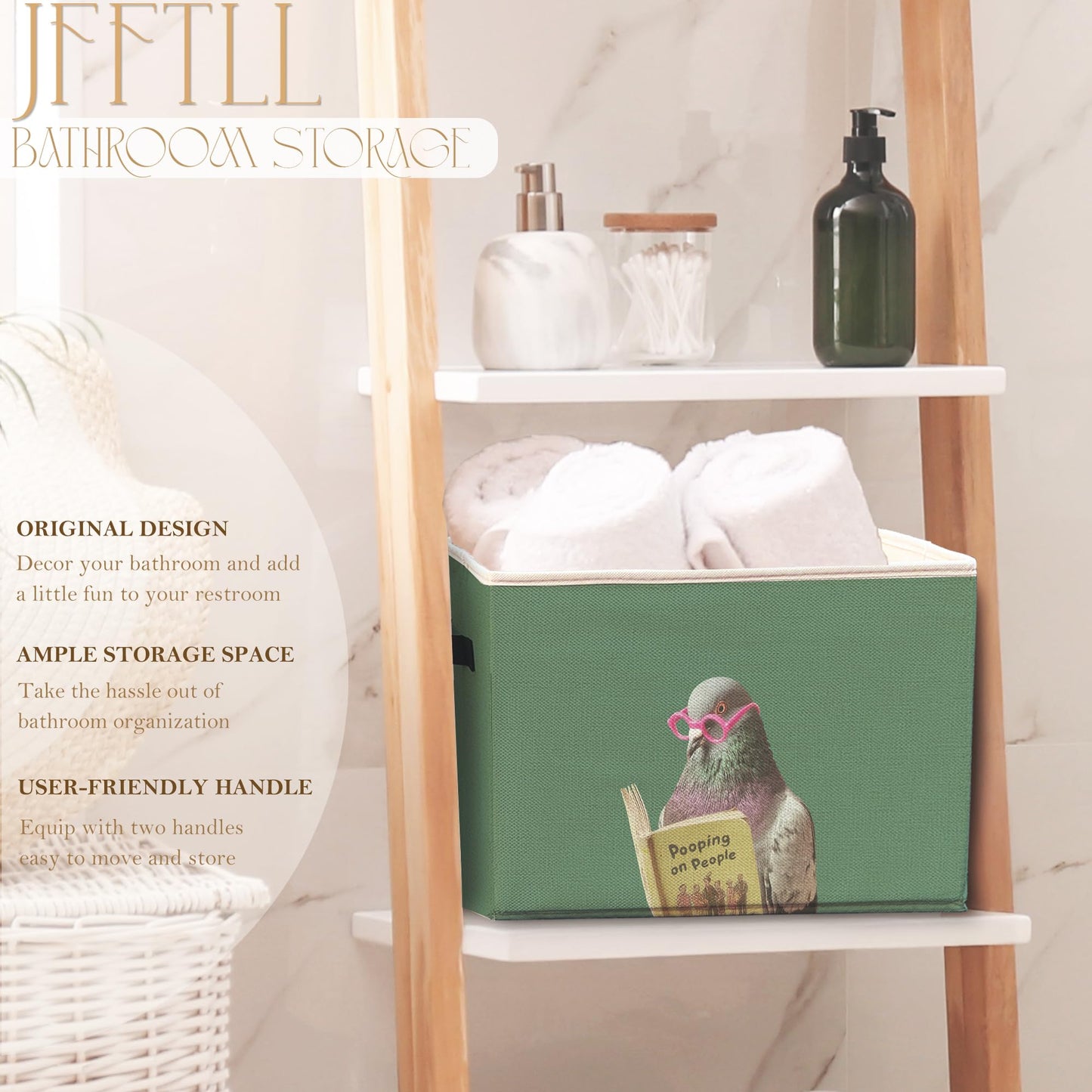 JFFTLL Funny Pigeon Bathroom Storage Bins Box, Funny Bathroom Decor, Birds Lover Gift Storage Basket Laundry Hamper with Handle for Bath Room Clothes Vanity Undersink Home Organization