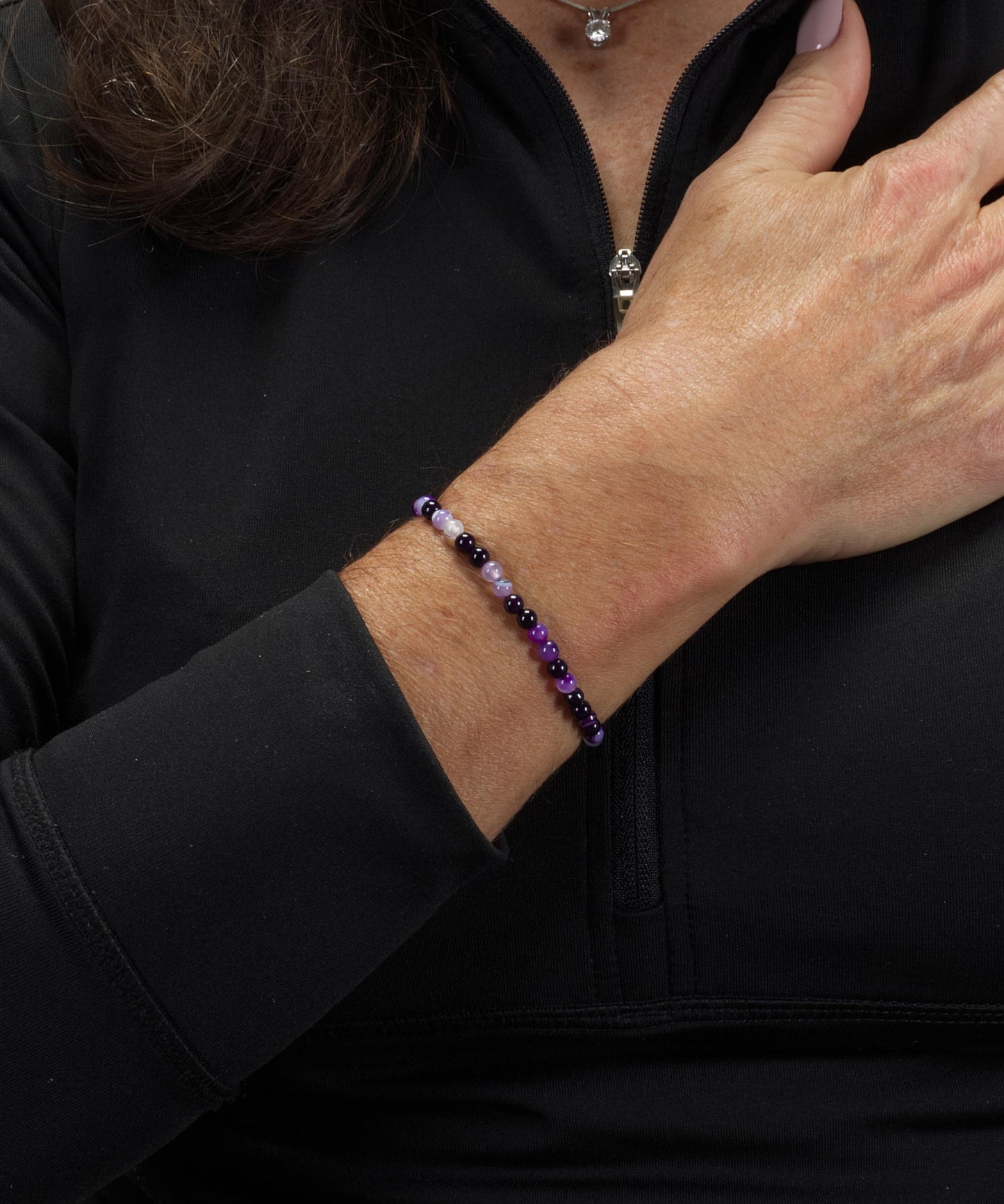 Cherry Tree Collection - Small, Medium, Large Sizes - Gemstone Beaded Bracelets For Women and Men - 4mm Round Beads (Lace Agate Purple, Small)