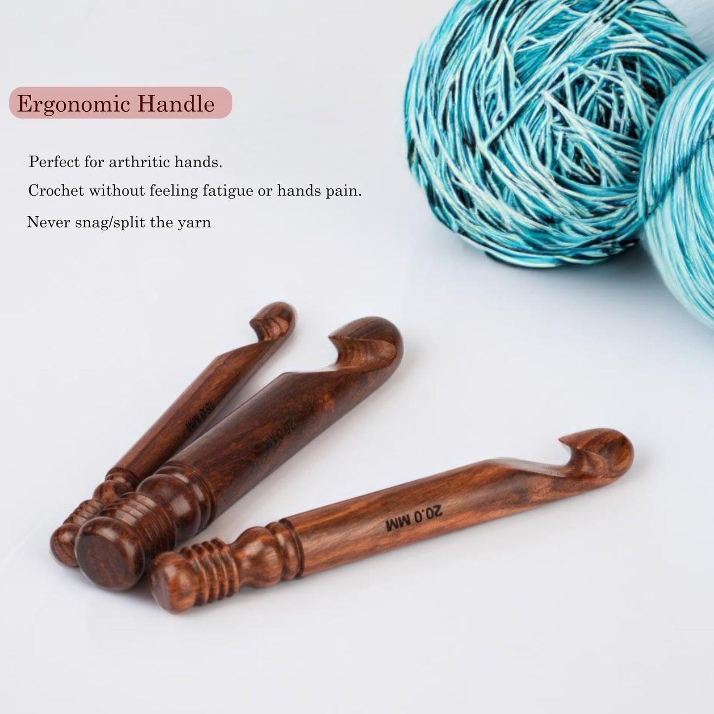 3 PCS Large Crochet Hook Set, Ergonomic Crochet Hooks with Soft Grip Handles, Huge Crochet Needles for Crocheting Thick Blanket and Extra Bulky Yarn Projects (15,20,25MM)
