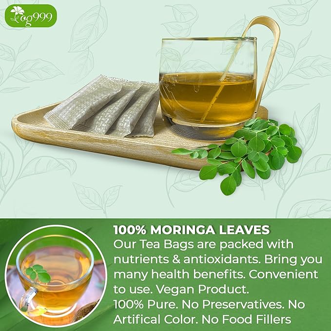 TOG999, Premium 200 Moringa Leaf Tea Bags, 100% Natural & Pure. Loose Leaf Moringa Herbal Tea. No Sugar, No Caffeine, No Gluten, Vegan.