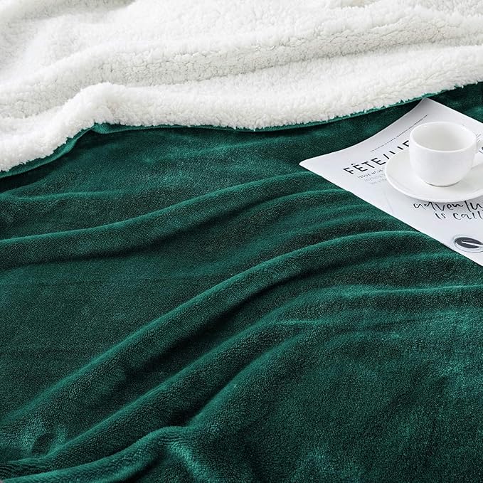 IR Imperial Rooms Emerald Green Sherpa Fleece Throw Blanket for Bed - Wholesale Bulk Pack of 16 Sherpa Blankets - Soft Fluffy Throw Blankets for Hotels, Guest Bedroom, 50x60 Inches