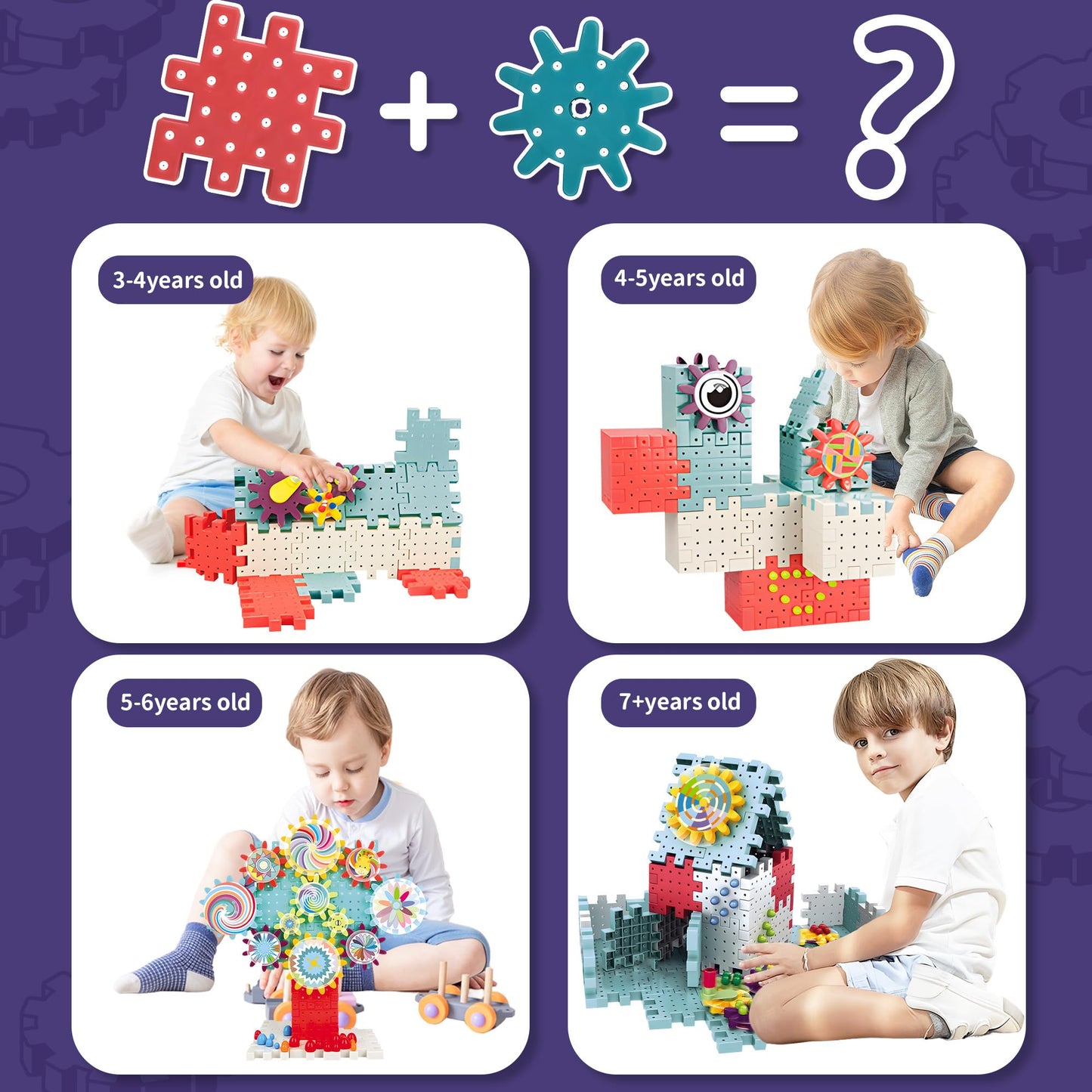 ROHSCE Gear Toys Interlocking Building Blocks, 150 Piece Educational Engineering Building Toys Set, Creative Construction STEM Kits for Boys Girls, Waffle Blocks for Kids Ages 3+
