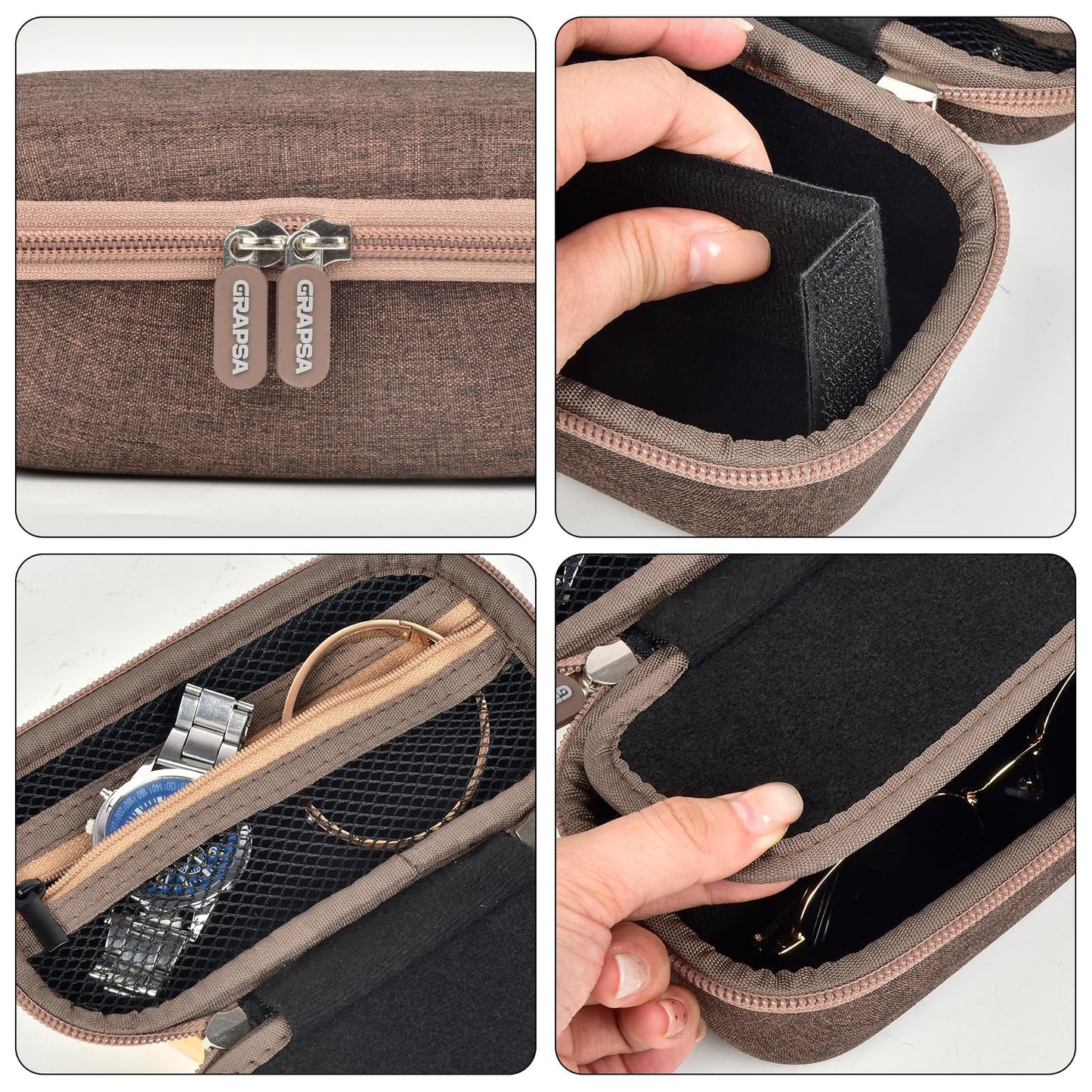 Grapsa Travel Sunglasses Organizer Cases for Quay Polarized Sunglasses Men Women, Trendy Sunglasse Storage Holder (Bag Only) (Classic, Brown-2 Slot)