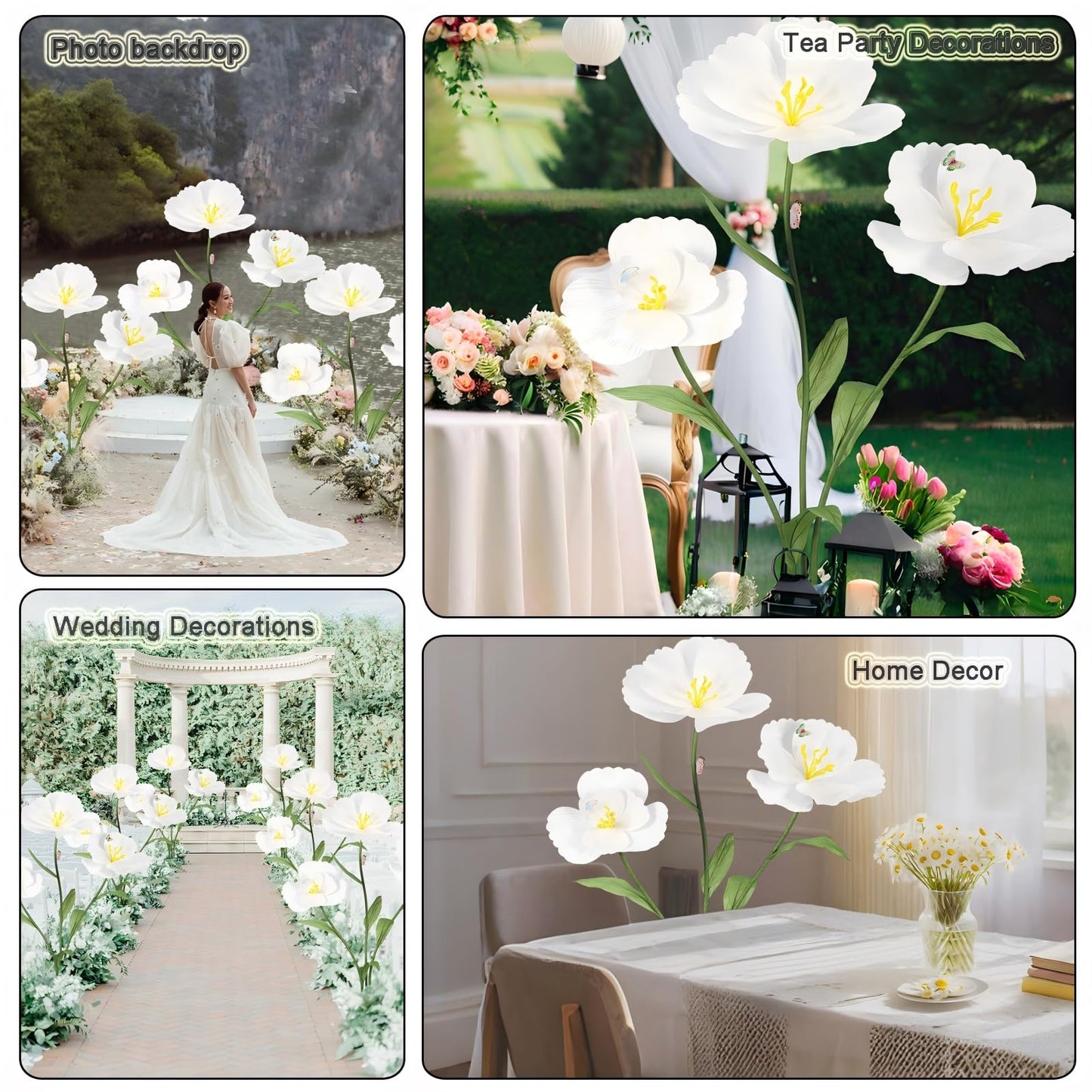 YOFNIRG 3PCS Giant Flowers for Decorations Large Standing Felt Fabric Flower with Stems and Stands for Home Decor,Wedding,Garden,Hotel,Office,Church,Shop Window Display(White)