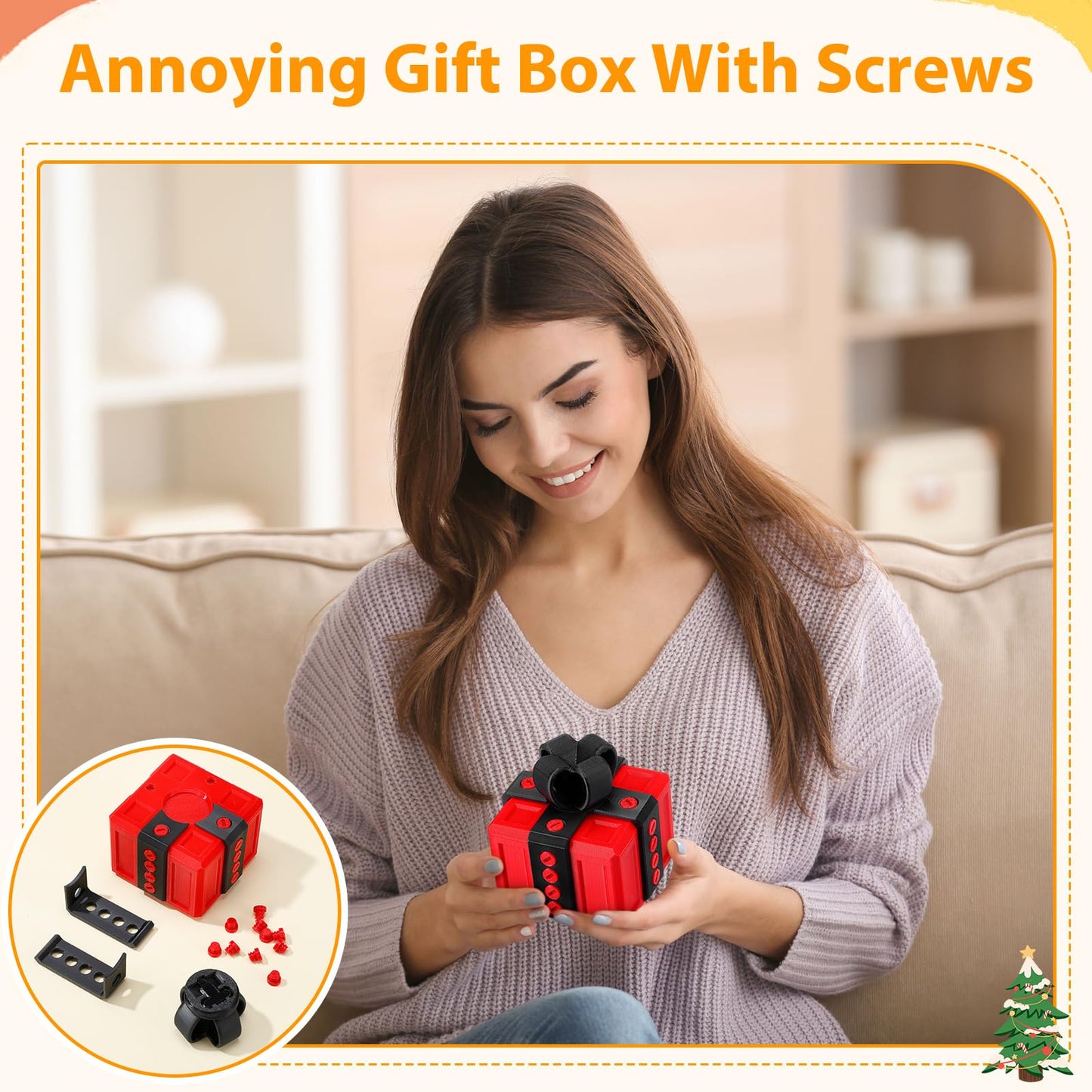 Leinuosen 3 Pack Annoying Nesting Gift Box with Screws, 3D Funny Prank Gift Box, Novelty Hilarious Money Card Container for Christmas Birthday Wrapping (Orange Gold,Red Black,Blue Red)