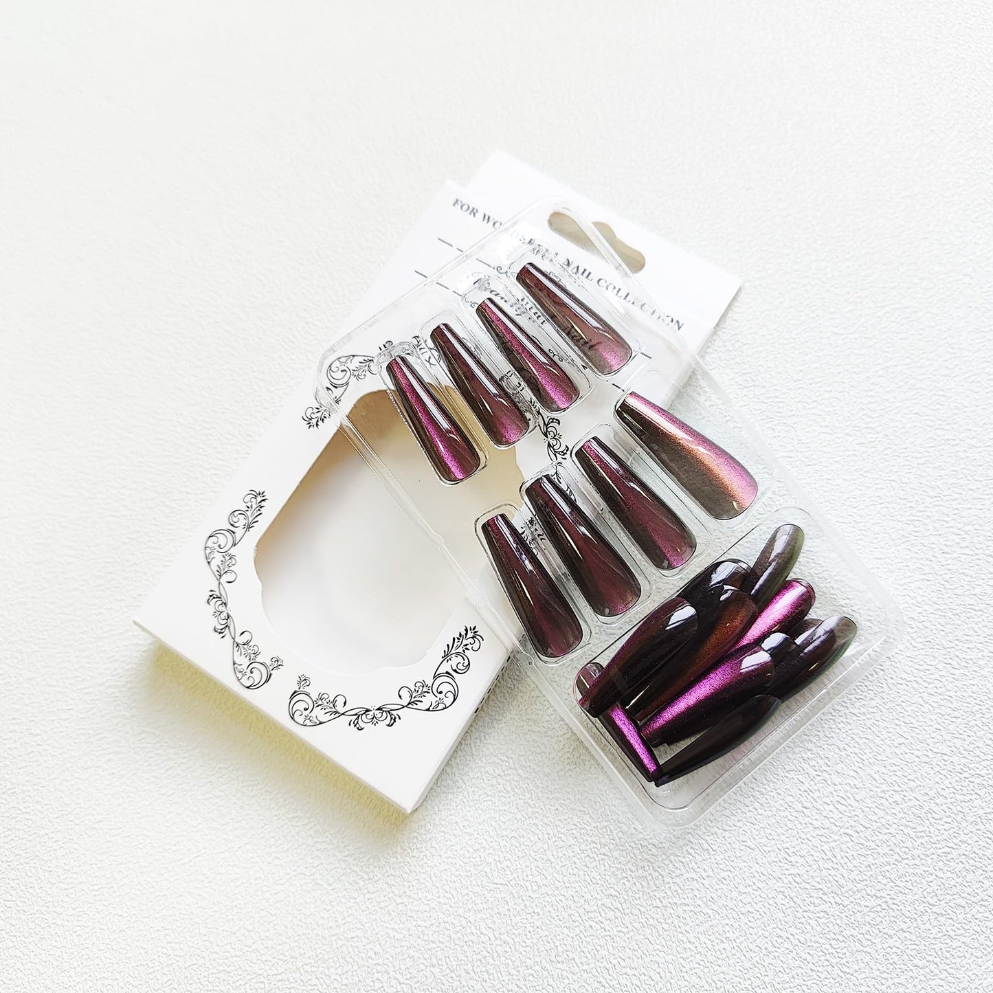 KKUUOO Purple Press on Nails Long Coffin False Nails with Solid Color Design Glitter Acrylic Artificial Nails Full Cover for Women 24 Pieces