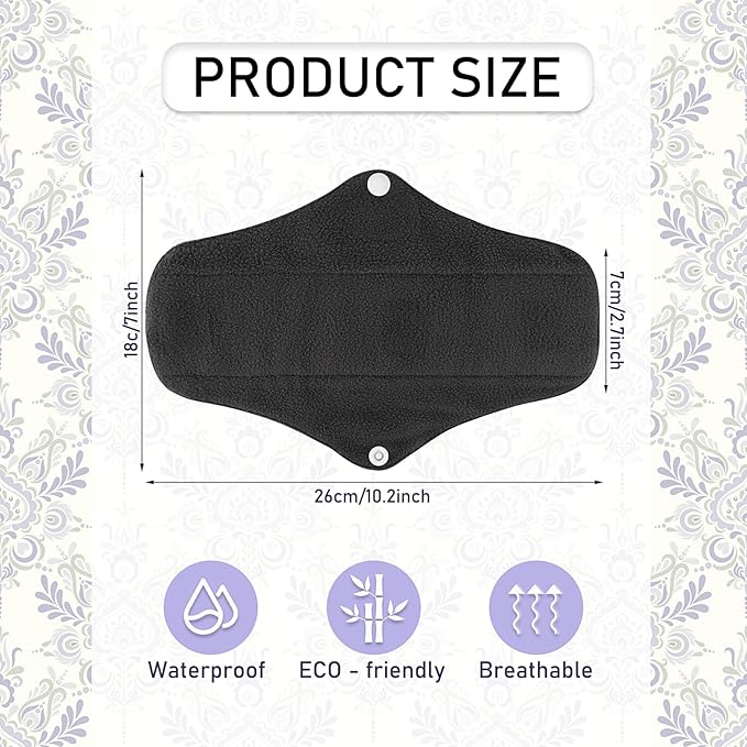 PHOGARY Reusable Menstrual Pads, 7 Pieces Bamboo Cloth Pads for Heavy Flow with Wet Bag, Large Sanitary Pads Set with Wings for Women, Washable Overnight Cloth Panty Liners Period Pads