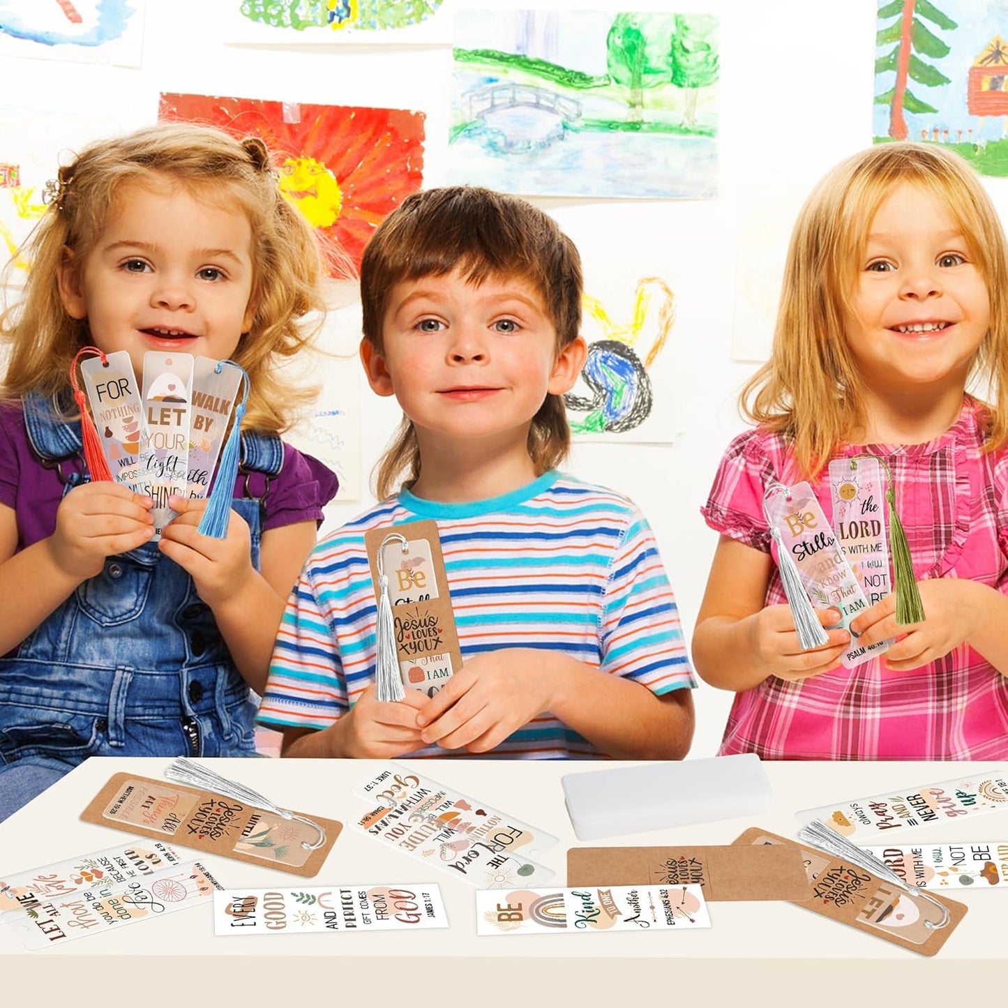 Haooryx Boho Christian Bible DIY Bookmark- 96Pcs Bible Verse DIY Bookmark UV DTF Transfer Sticker Blank Acrylic Tassel Bookmarks Transparent Rectangle Acrylic Bookmark for Kids DIY Crafts Kit Gift Tag
