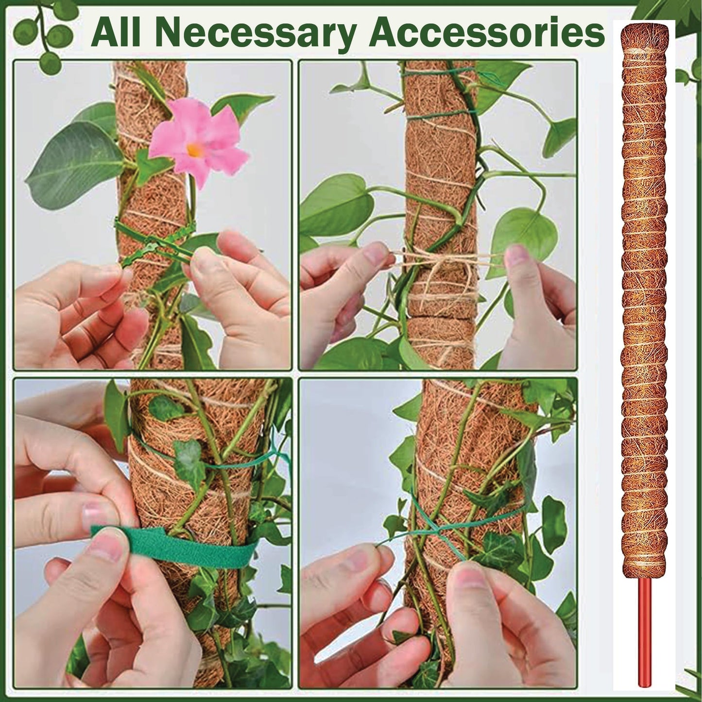 MONTIVO 3 Pack 28 Inch Moss Pole, Stackable Moss Poles for Climbing Plants Monstera, Tall Plant Sticks Accessories, Large Coir Monstera Plant Support Stakes for Potted Plants Indoor, Pothos