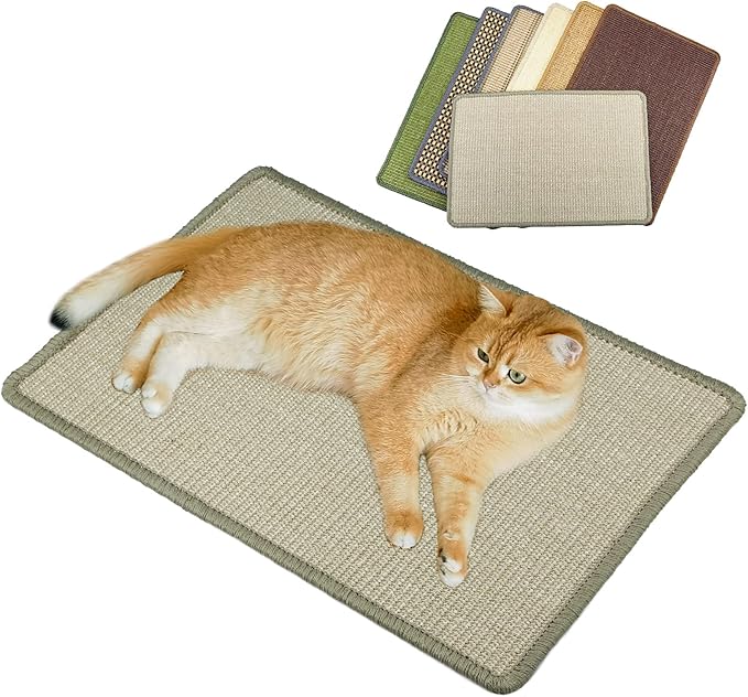 Pethave Cat Scratcher Mat, 23.6 x 15.7inch,Natural Sisal Cat Scratchers for Indoor Cats with Velcro Tapes,Cat Scratching Pad Rug,Horizontal Cat Scratching Mat Protect Furniture and Sofas (Brown)