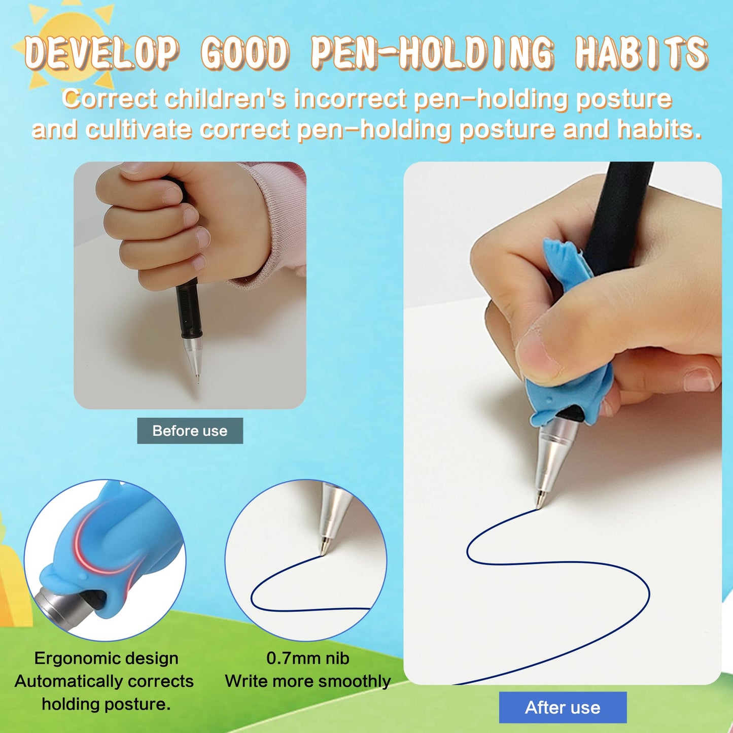 WANFRES Magic grooved writing practice, Magic pens for kids disappearing ink pen,30 refills 3 pens(With writing training aids)Pencil grip,Reusable grooved handwriting practice for kids,Magic Copybooks