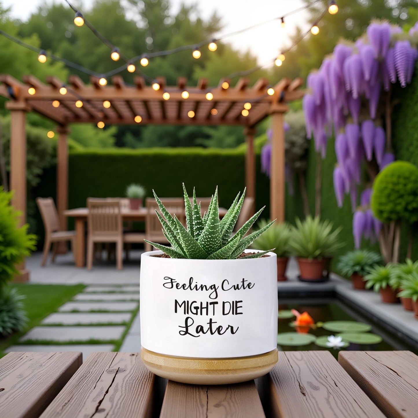 Haooxinwei Funny planters for Indoor Plants Garden Succulent Pots, with Drainage Holes and Saucer(No Plants) (Feeling Cute Might Die Later)