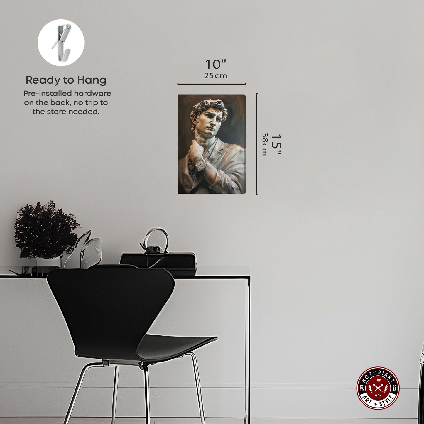 Notoriart Classy Sculpture Gallery Wrapped Men Style 1 Piece Canvas Wall Art, 10" x 15", Gallery Wrapped