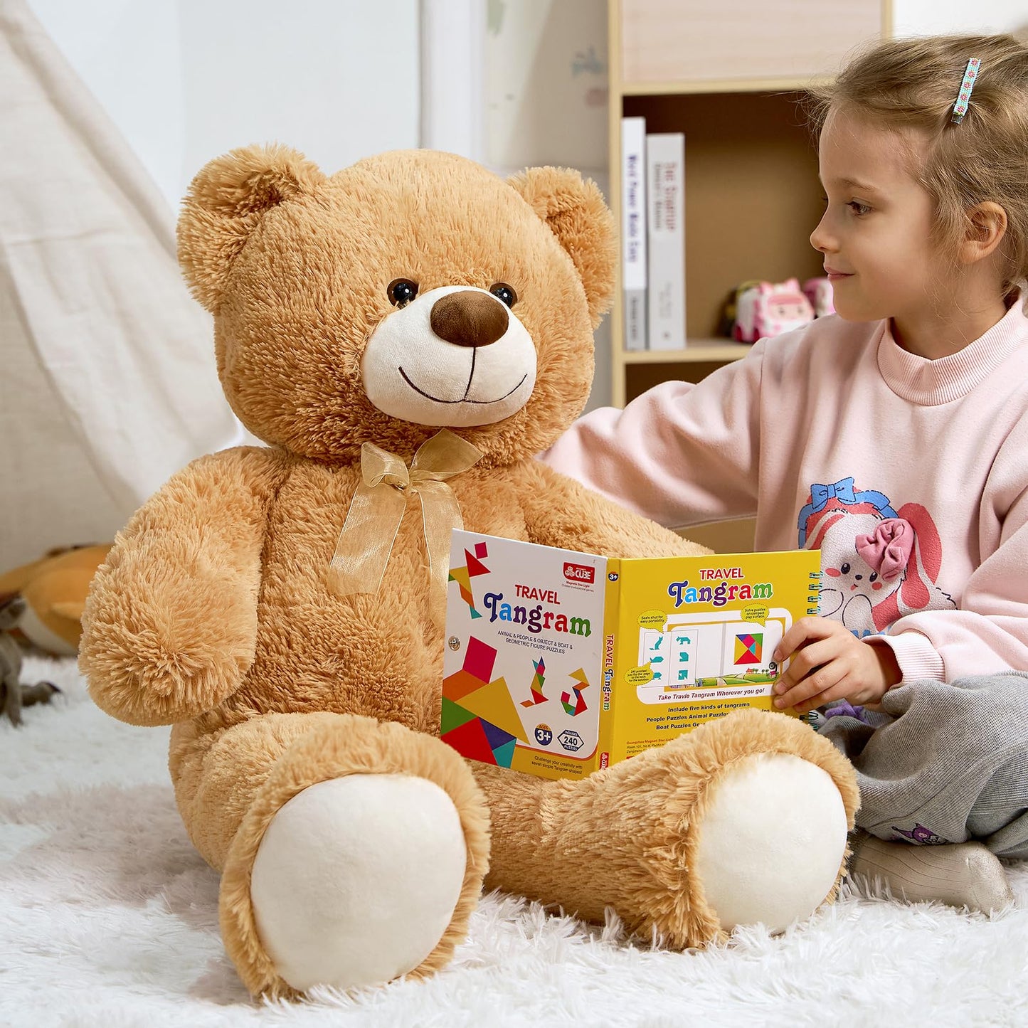 HollyHOME Big Teddy Bear Large Teddy Bear Stuffed Animal Birthday Valentines Day Plush for Kids and Girlfriend 36 inch Tan