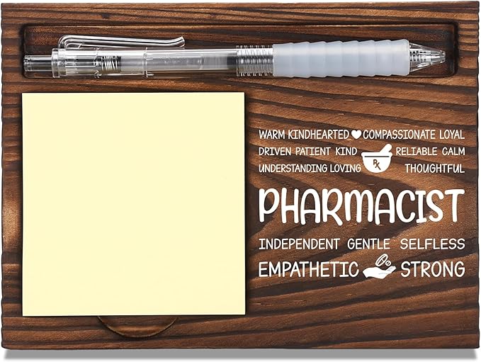 Pharmacist Appreciation Gifts, Thank You Gift for Pharmacist, Pharmacy Office Coworkers Staff Appreciation Gifts, Sticky Note Holder Wooden Notepad & Pen Holder 6.5" x 4.7" - FTA267