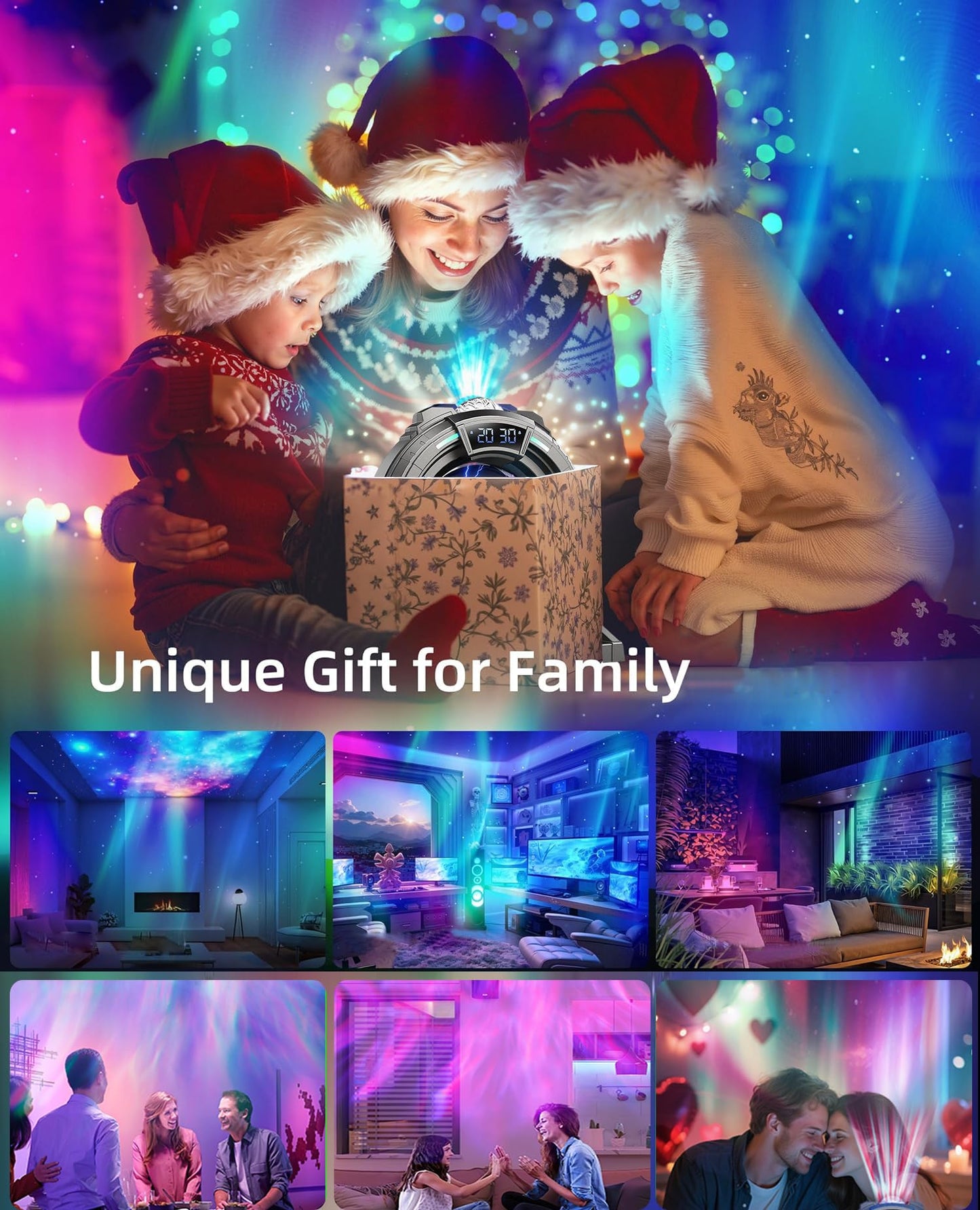 Northern Lights Projector with Plasma Ball Lamp, White Noise, Music Speaker, Alarm Clock & Remote, Stargate Astronaut Galaxy Aurora Night Light Projector for Bedroom Gaming Birthday Valentines Gifts