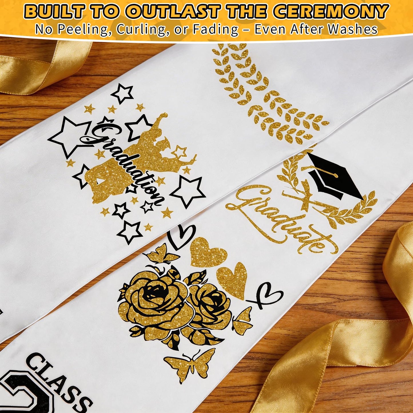Meetory Graduation Stole Sash - Personalized Iron on transfers, DIY Customize Graduation Stole, Class of 2026 Decorations, Custom Iron on transfers for Graduation