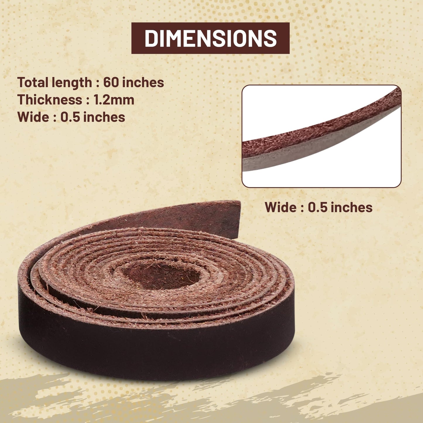 Genuine Buffalo Leather Strap for Crafts - Handcrafted Durable Full Grain Leather Roll - Leathercraft Accessories for Bracelet Making, Belt Making Supplies, Keychains, Dog Collars, & More (1” x 60”)