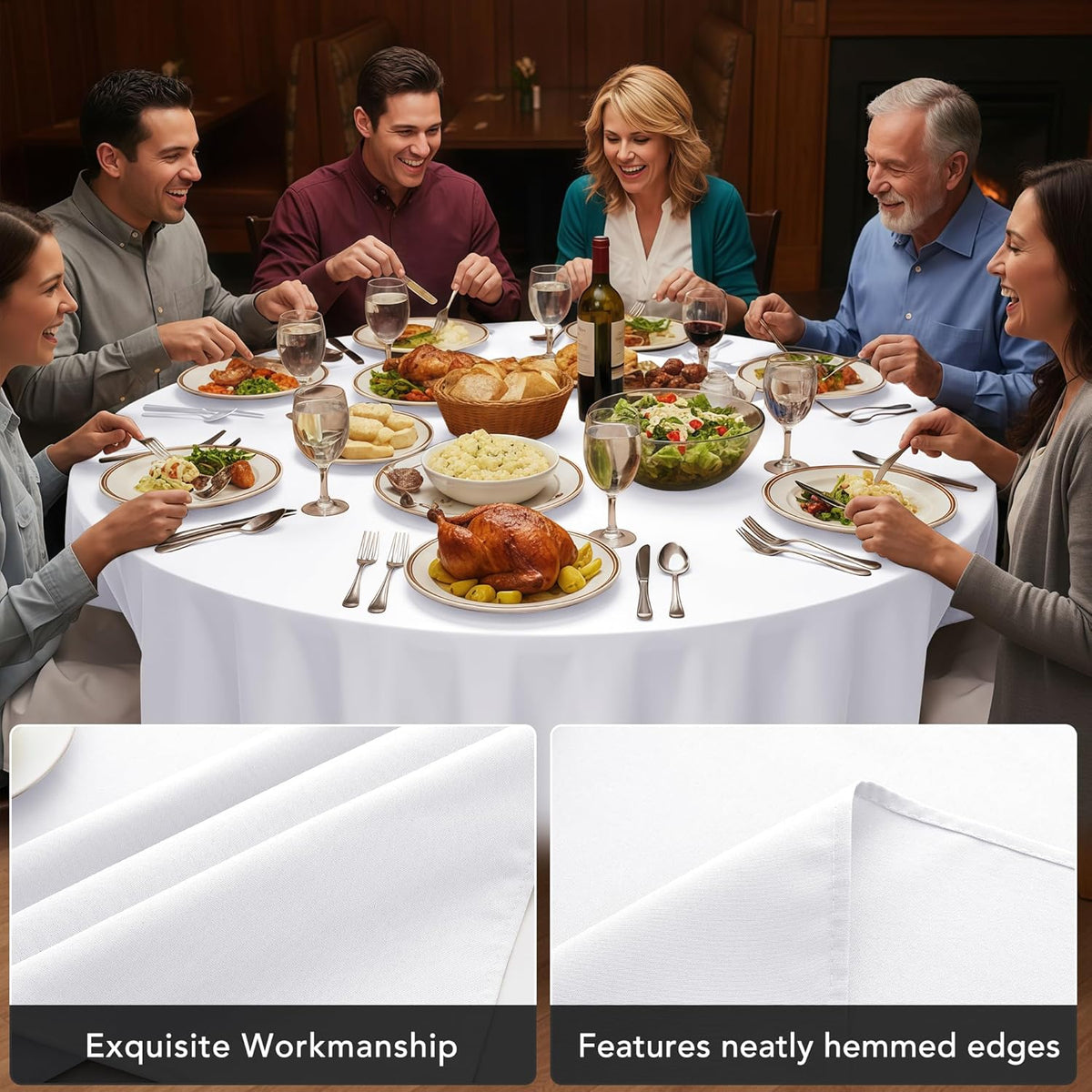 10-Pack White Round Tablecloths, 84 Inches, Stain-Resistant Polyester for 3-5 Ft Round Tables - Washable Table Covers for Weddings, Banquets, Birthday Parties, Events
