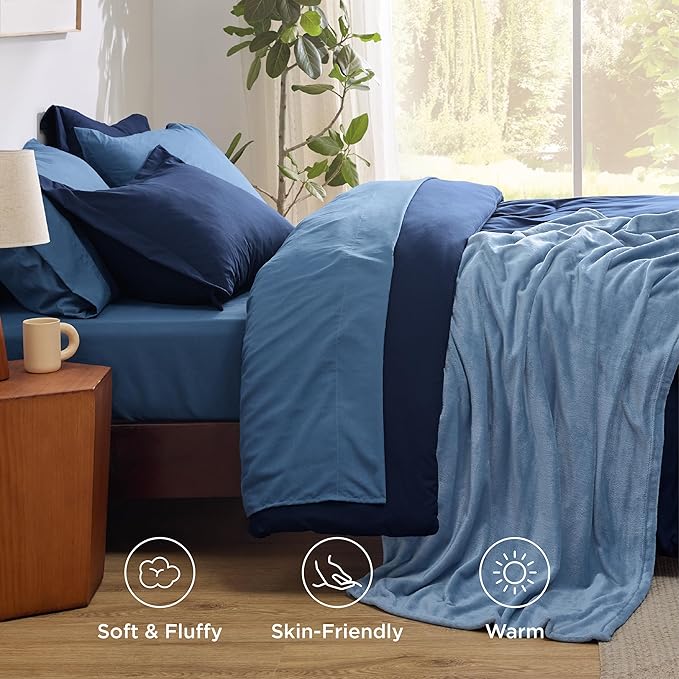 Bedsure Twin Comforter Set Navy Blue, 6 Pieces Prewashed Twin Size Bed in a Bag with Soft Fleece Bed Blanket, Down Alternative Bedding Set for All Seasons, Sheets, Pillowcase & Sham