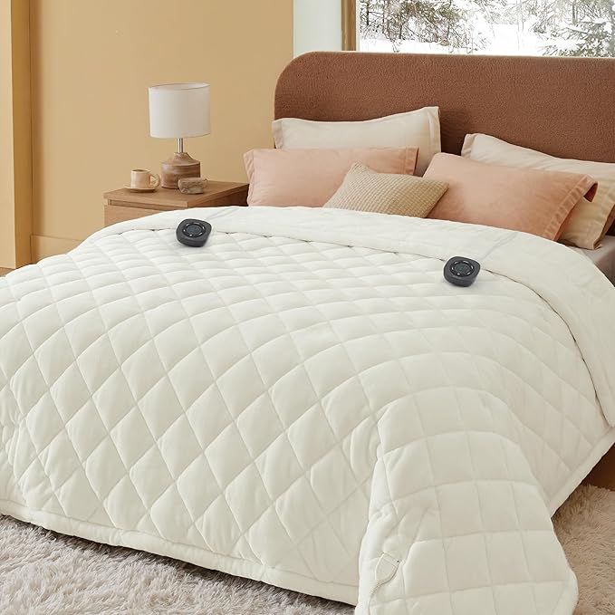 Bedsure Electric Blanket Queen Size - Dual Control Heated Weighted Blanket Queen with 10 Heat Settings, Fast Heating with 10 Time Settings (84x90 inches, Ivory)