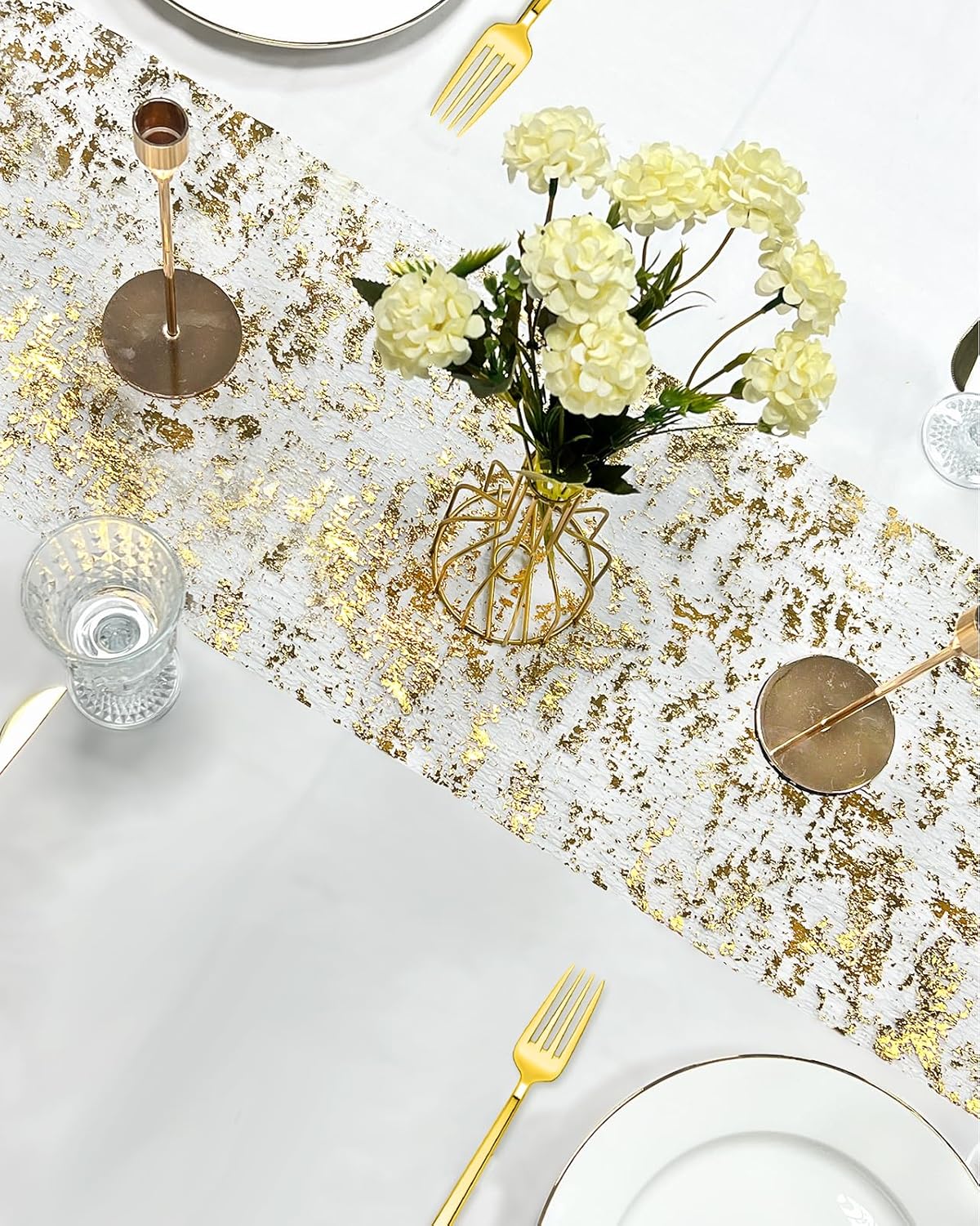 108" Gold Table Runner - Metallic Golden Party Decorations 9ft Gold Tulle Mesh Centerpieces Decor for Birthday, Wedding, Anniversary, Thanksgiving, Christmas,‌ Graduation Party Table Runner