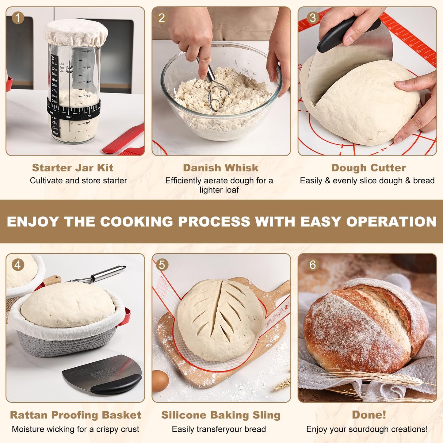 Tunyet Sourdough Bread Baking Supplies, Banneton Bread Proofing Basket, 10 Inch Oval & Round Bread Baskets with Liners & Covers, Sourdough Starter Kit