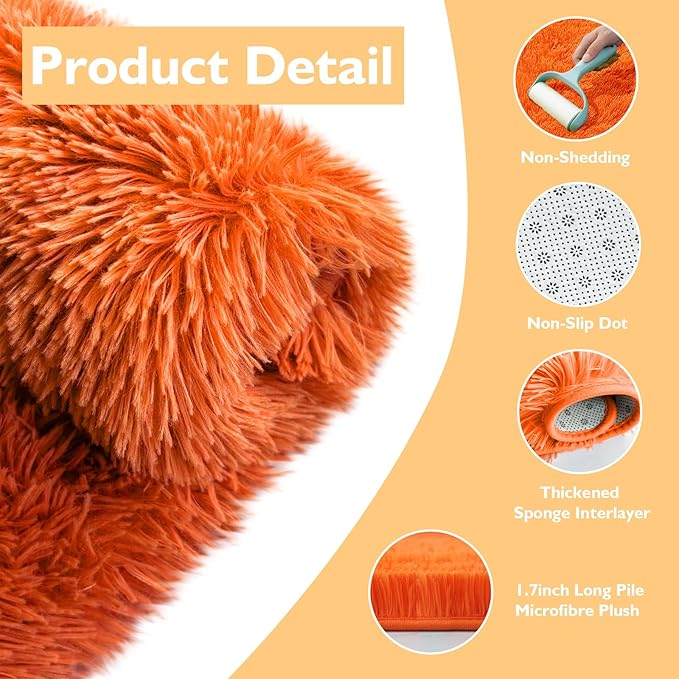 Orange Fluffy Round Rug,Soft Area Rugs for Girls Room,Shaggy Rugs 6'X6' for Living Room,Non Slip Circle Rug for Kids Bedroom,Shag Plush Nursery Carpets,Fuzzy Plush Rug for Dorm,Cute Room Decor Carpet
