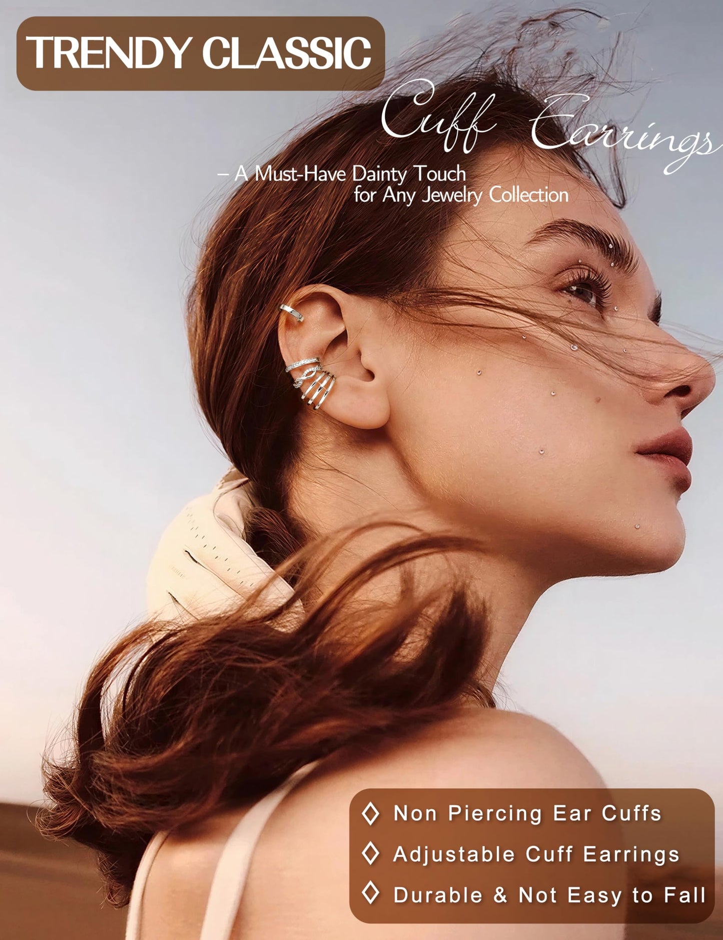 4 Pairs Ear Cuffs Non Piercing - Silver Plated Ear Cuffs Earrings for Women Trendy Ear Cuff for Non Pierced Ears Clip On Carrtilage Earring Lightweight Adjustable Fake Earrings Set Classic