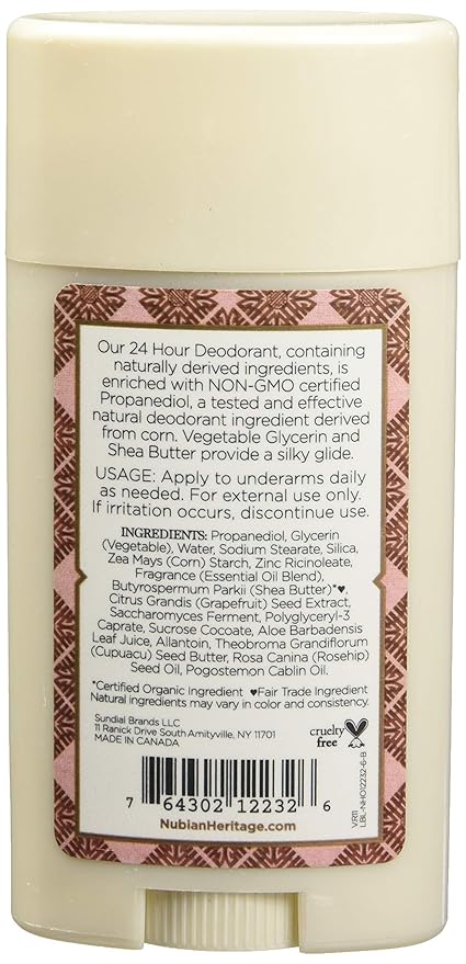 Nubian Heritage Patchouli & Buriti 24 Hour Deodorant Stick, 2.25 Ounce (Pack of 2)