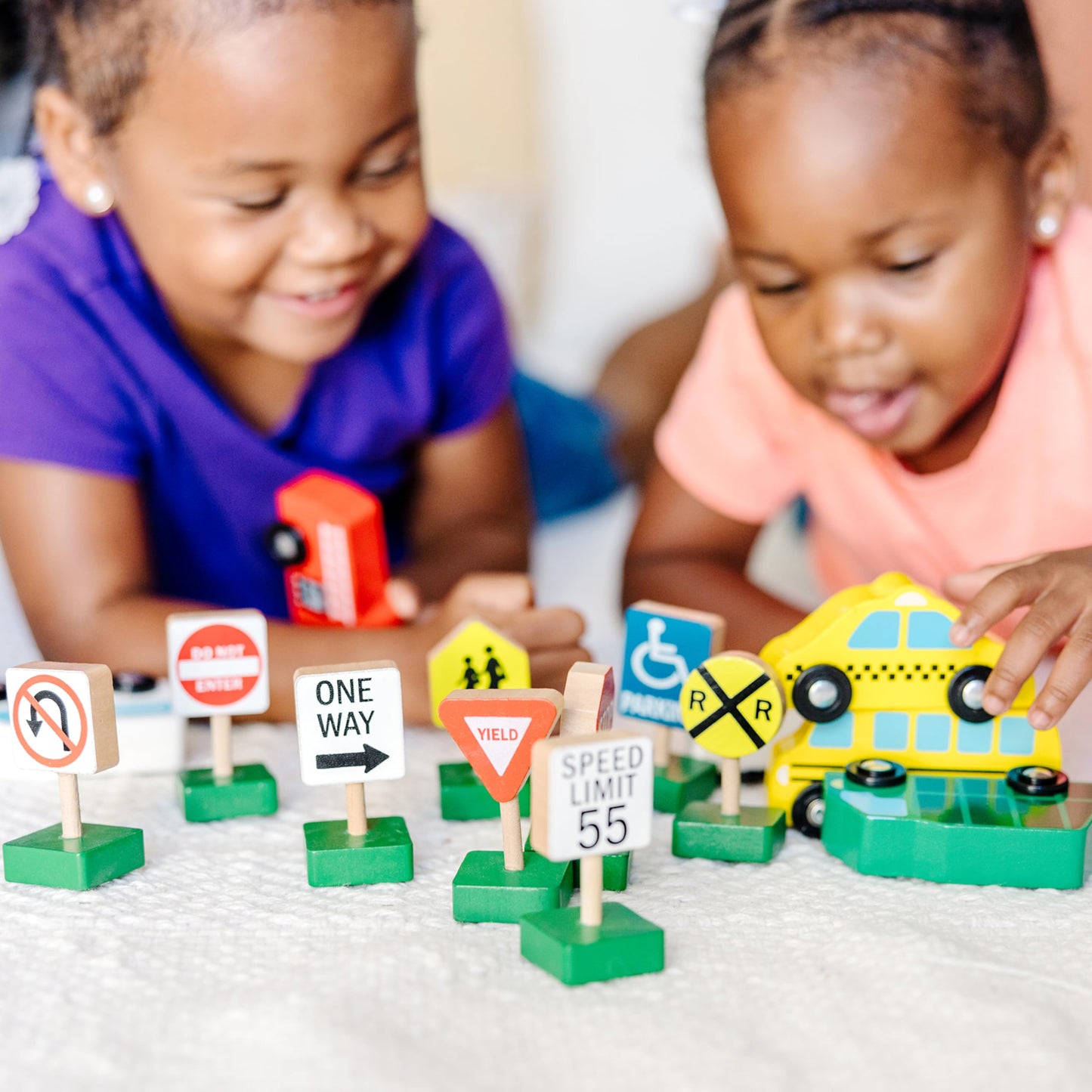 Melissa & Doug Wooden Vehicles and Traffic Signs with 6 Cars and 9 Signs