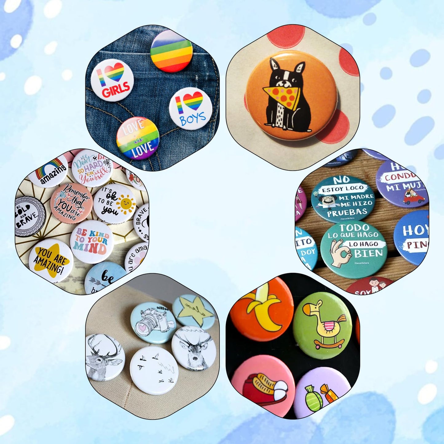 100 Sets 2.25 Inch Button Making Supplies 58mm Blank Badge Parts for Button Maker Machine Round Badge Buttons Pins Press Refills Includes Metal Cover Clear Film Plastic Base