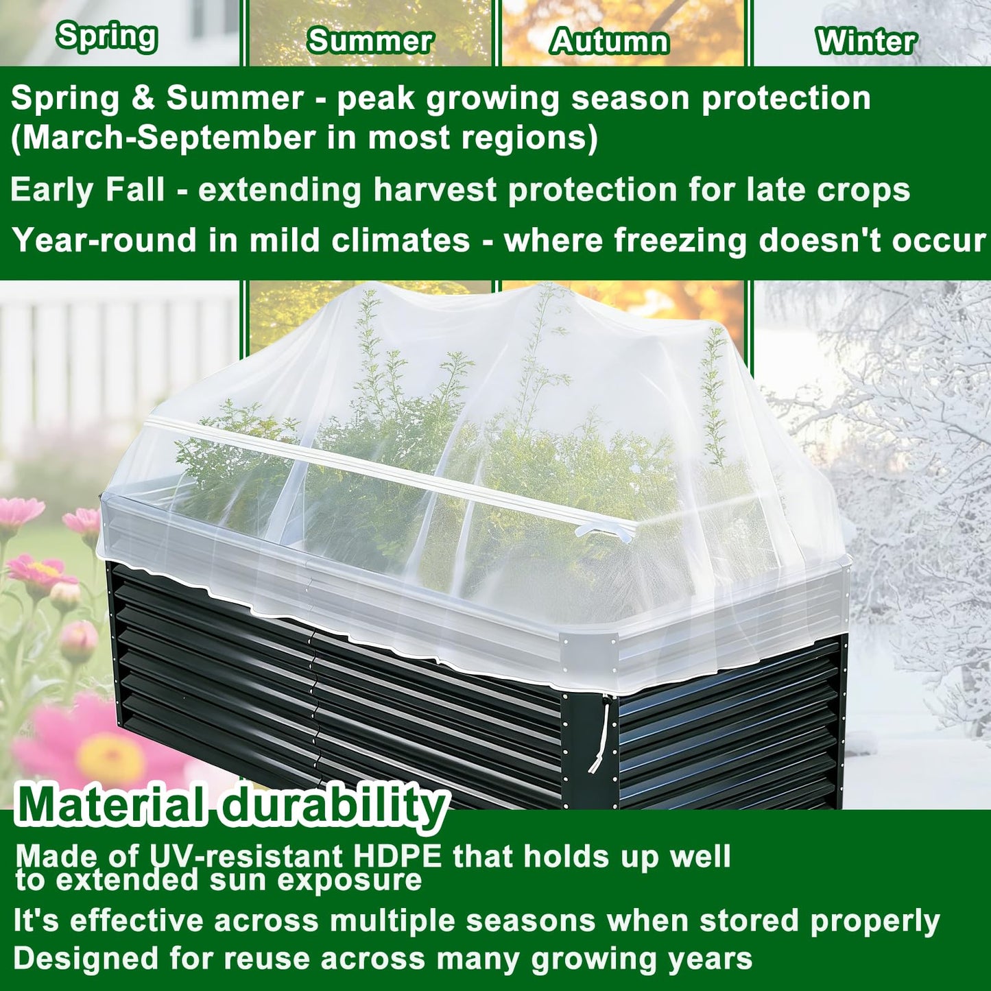 1 Pack Garden Netting for Raised Beds, Fine Mesh Bird Netting Barrier Screen with Zipper Drawstring Garden Bed Plant Cover for Protect Vegetable Fruits Crop from Animals Pest Insect, 4.3×2.3×2Ft