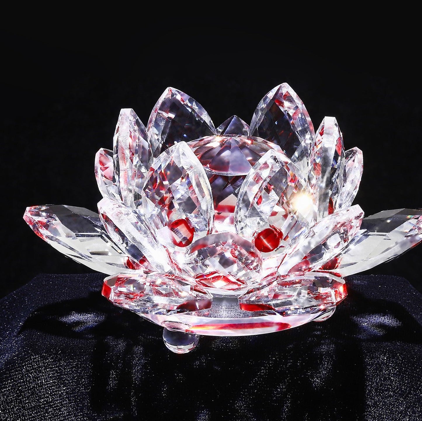 TENGFENG Sparkle Crystal Lotus Flower - 4'' Hue Reflection Clear Crystal Lotus for Feng Shui Home Decor Sun Catcher Ornaments or Paper Weight with Gift Box (100MM) Transparent RED