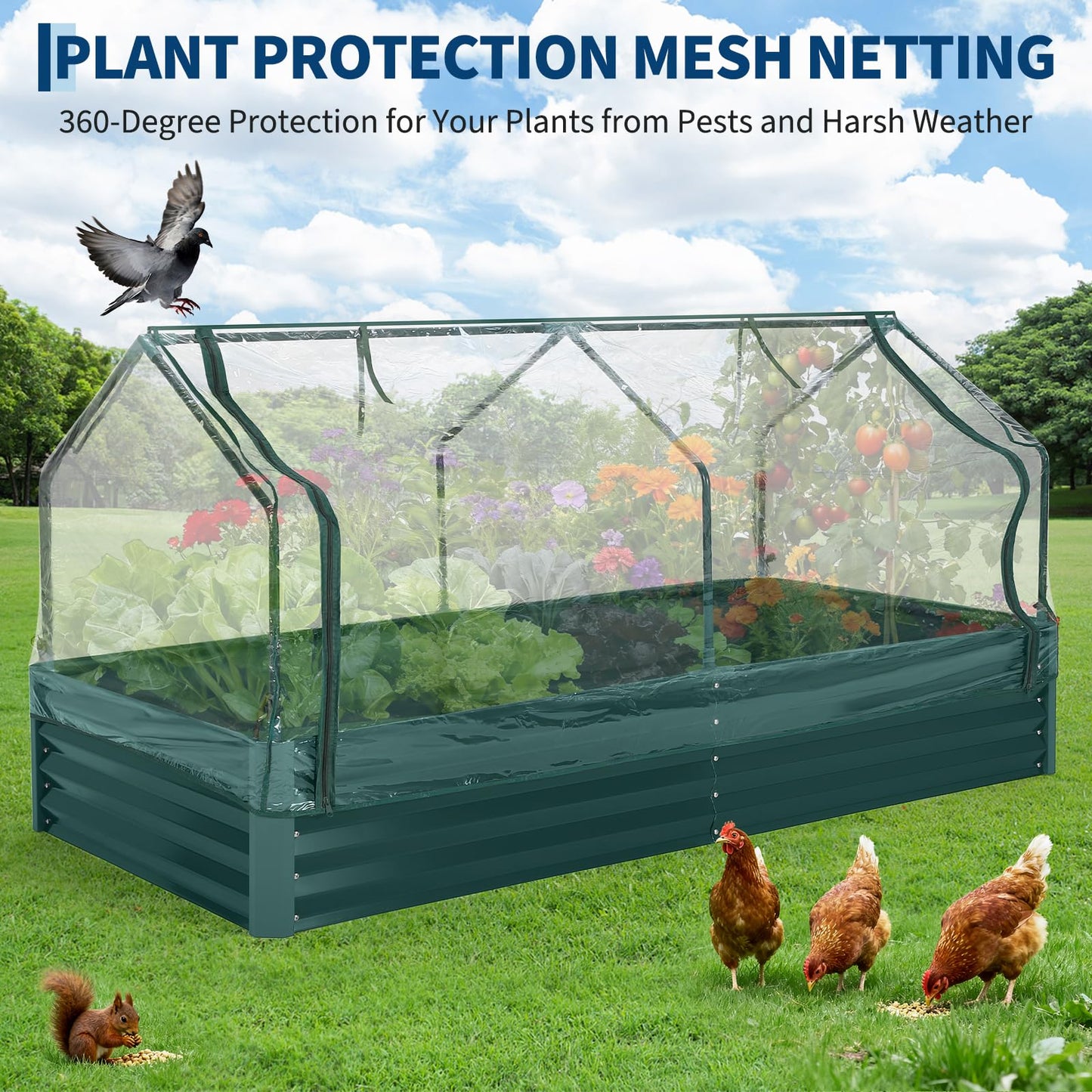 GarveeTech Galvanized Raised Garden Bed Kit with Cover Heavy-Duty Modular Metal Planter Raised Beds for Vegetables with Tool-Assisted Simple Assembly, Reinforced Panels & Optimal Drainage