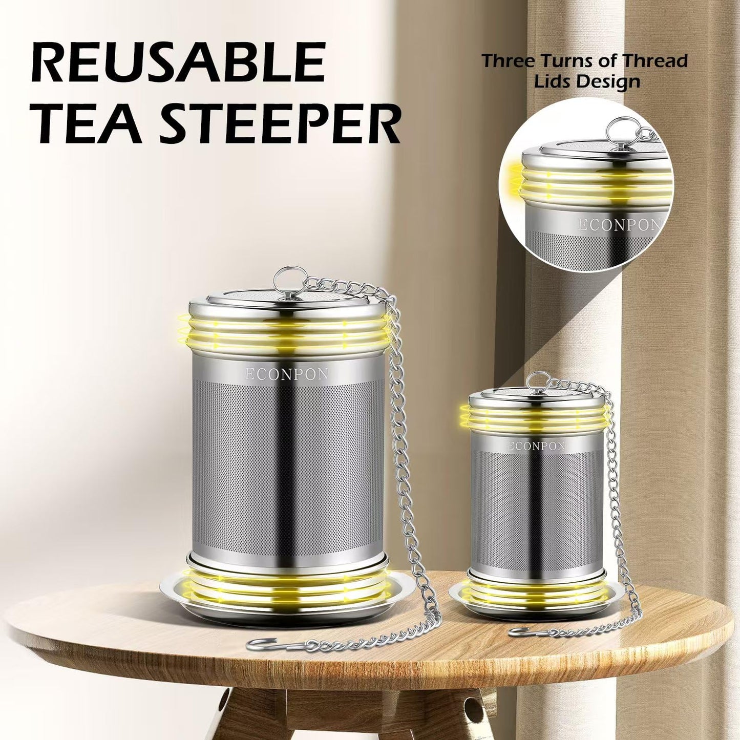ECONPON 2 Pack Reusable Tea Steeper Extra Fine Mesh Tea Infuser Stainless Steel Tea Strainer for Loose Leaf Tea