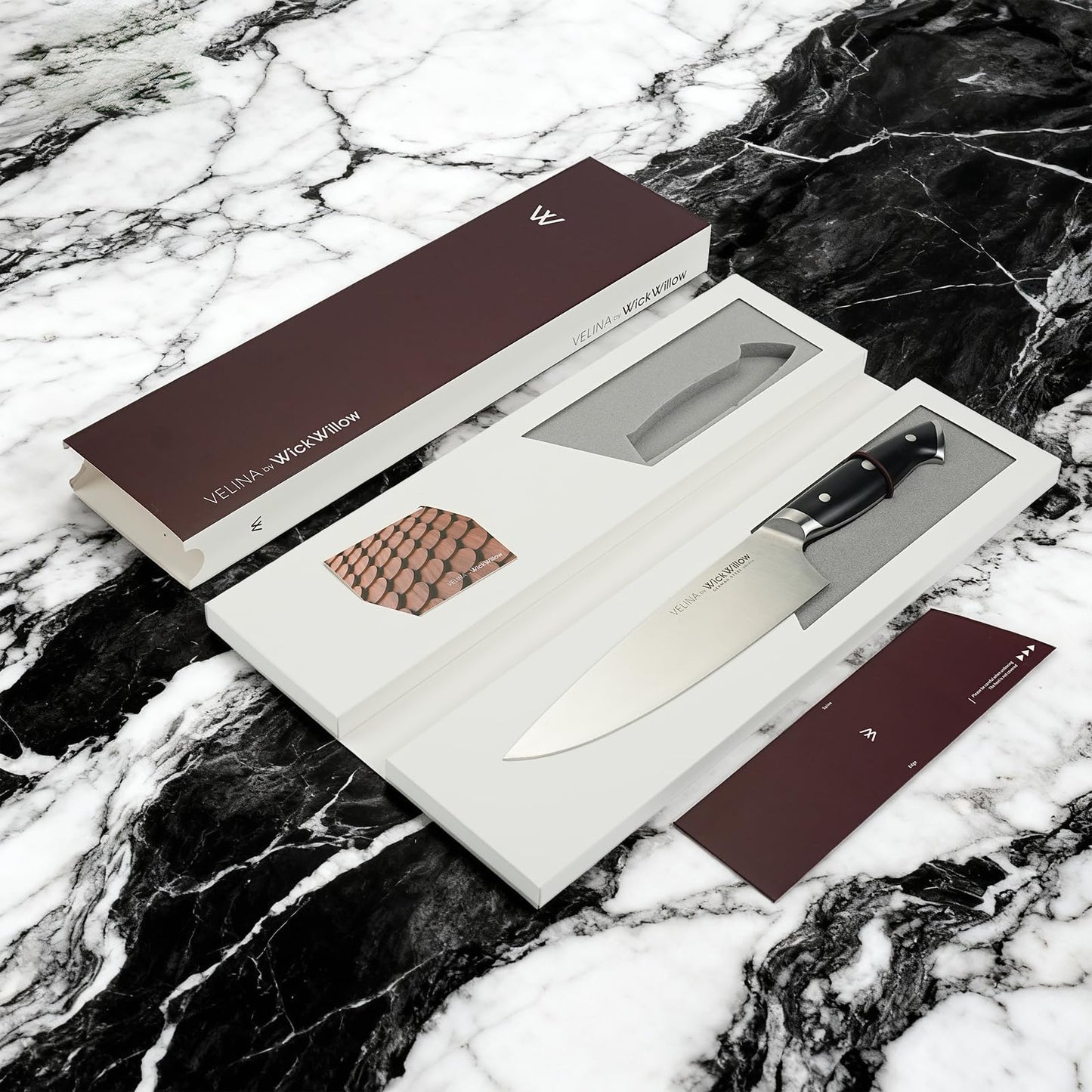 WICKWILLOW 8" Chef Knife – Razor Sharp German Steel – All-Purpose Kitchen Knife for Slicing, Dicing & Chopping – Full Tang & Ergonomic Handle – Gift Box – Velina Series