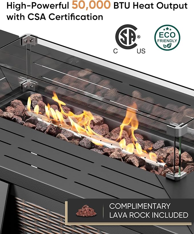 HUMMUH 7-Piece Outdoor Patio Furniture with Fire Pit Set,Wicker Patio Sofa Set Outdoor Rocking Chairs with Ottomans for Backyard,Poolside,Deck