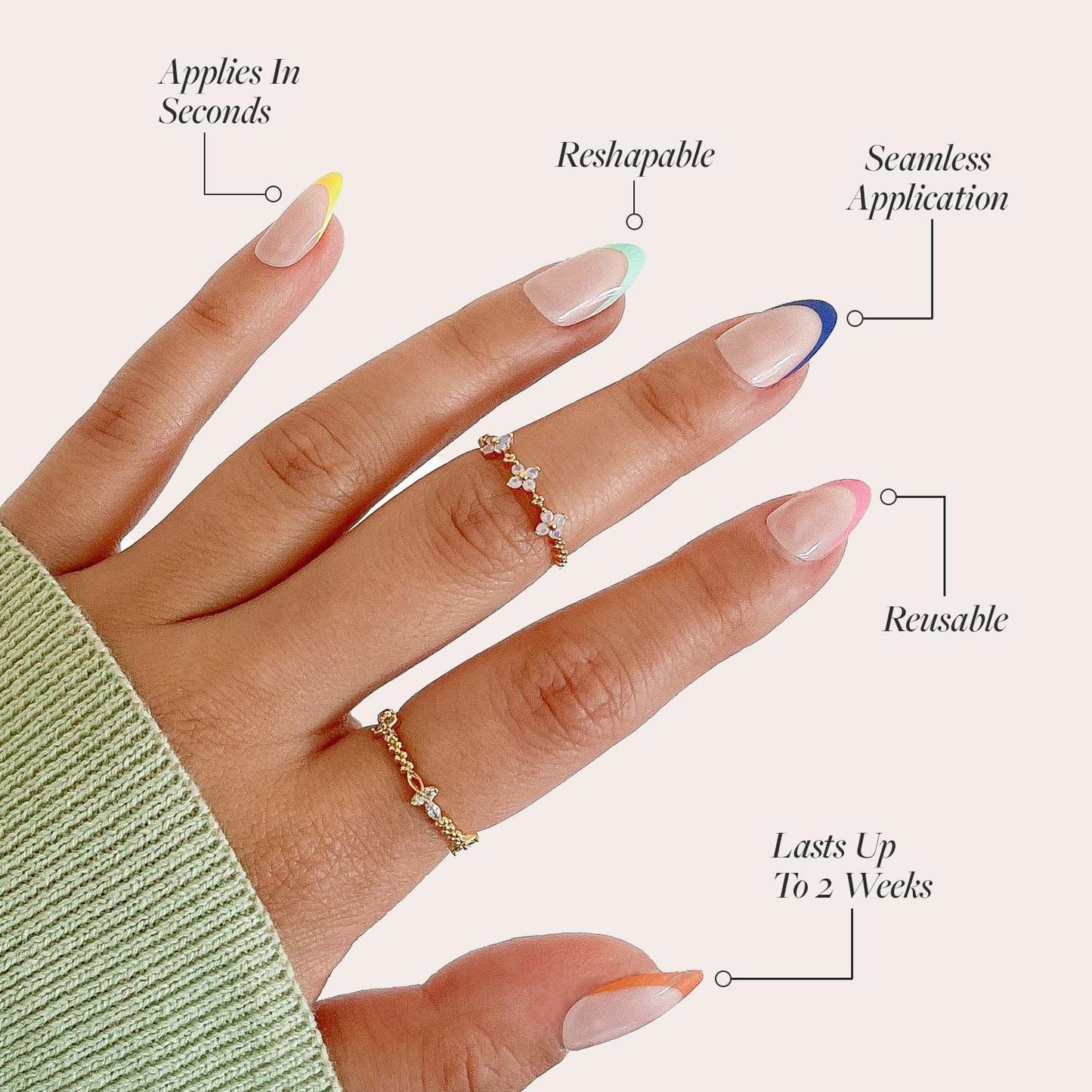 Glamnetic Press-On Nails Bundle - Pure Intentions & Sprinkles | Glossy, Iridescent Short Round Nails | Rainbow French Tip Short Almond Fake Nails | Reusable Nail Kits