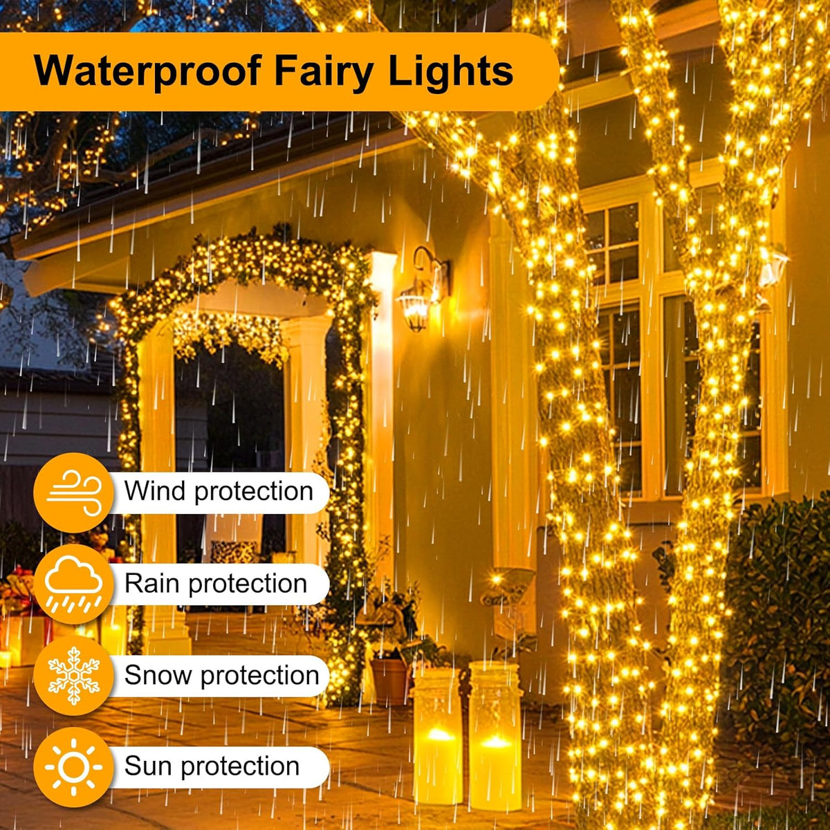 2 Pack 70FT 200LED Christmas Lights,Outdoor Indoor Connectable Fairy Lights with Timer and 8 Modes,Christmas Tree Lights for Garden Party Wedding Christmas Decoration(Warm White)