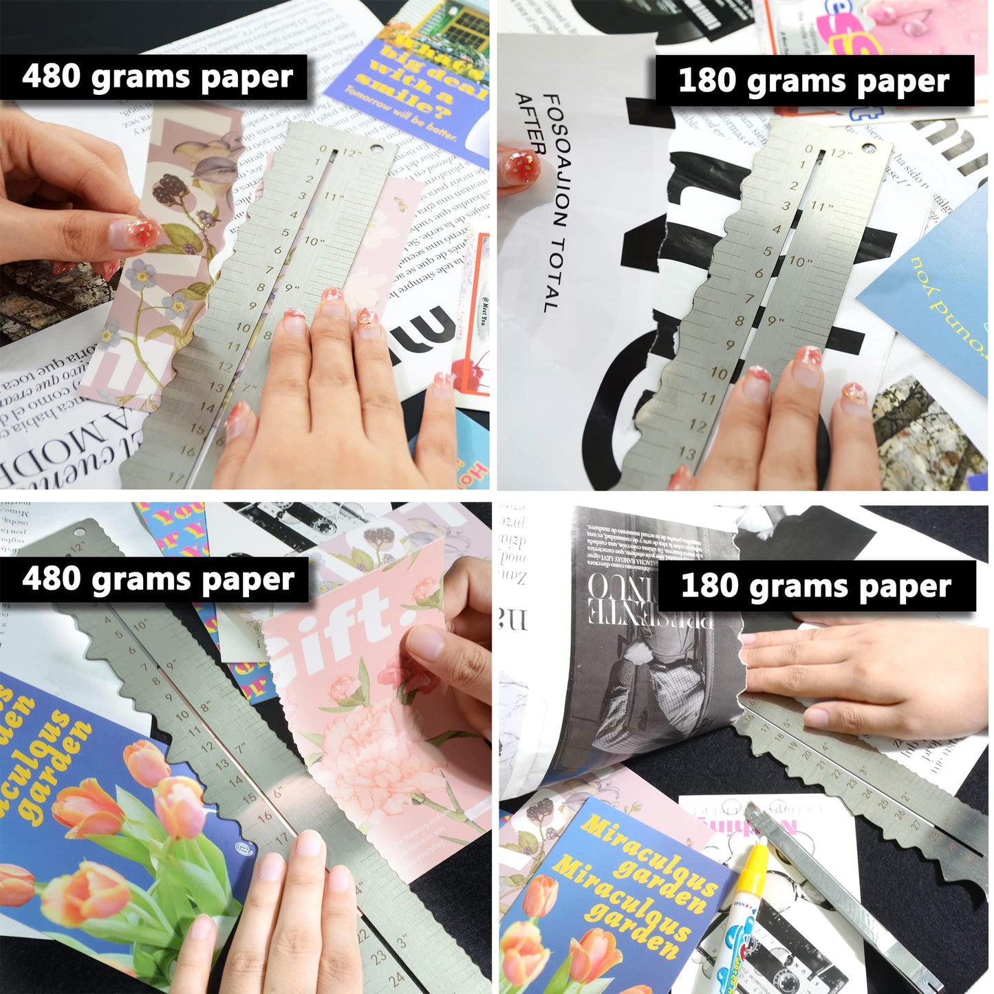 UPTTHOW 3PCS Stainless Steel Metal Paper Tearing Ruler Craft Ruler for Cutting Paper to Wavy Line Jagged and Irregular Edges 12'' Measuring Tool for Engineering School Office Architect and Drawing