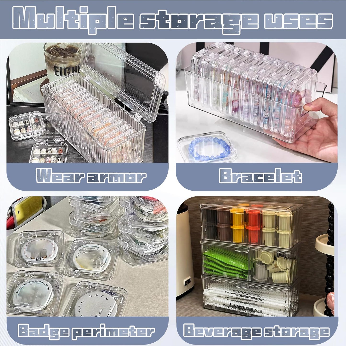 Oskrieel Press on nail storage 12 PCS Acrylic Nail Storage Box - Portable Versatile Organizer for Press - On Nails, Jewelry and More with 60 Pcs Adhesive Double Sided Tape